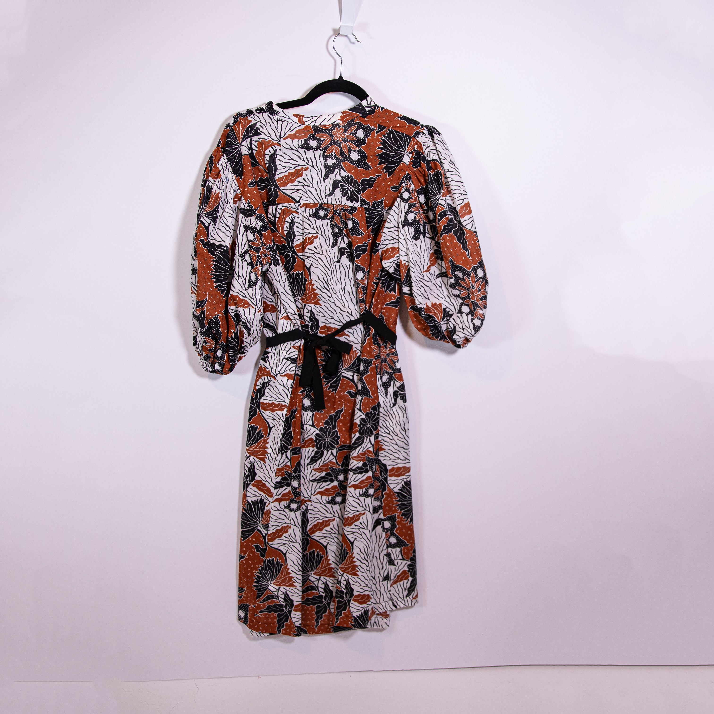 NEW Maje Rodime Terracotta Print Pattern Floral Belted Cotton Belted Shirt Dress