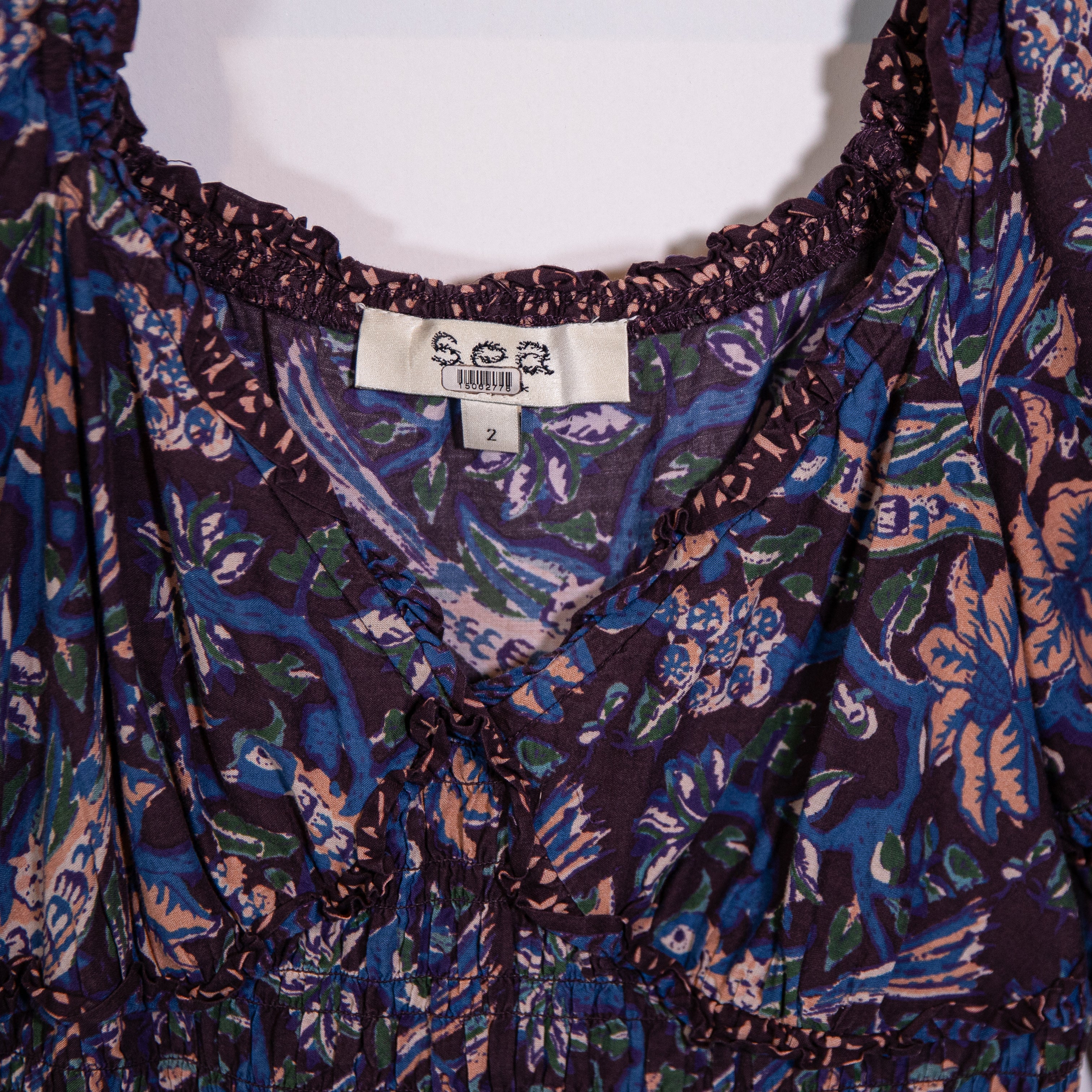 Sea New York Noah Smocked V Neck Tiered Pullover Midi Dress Blue Floral 2