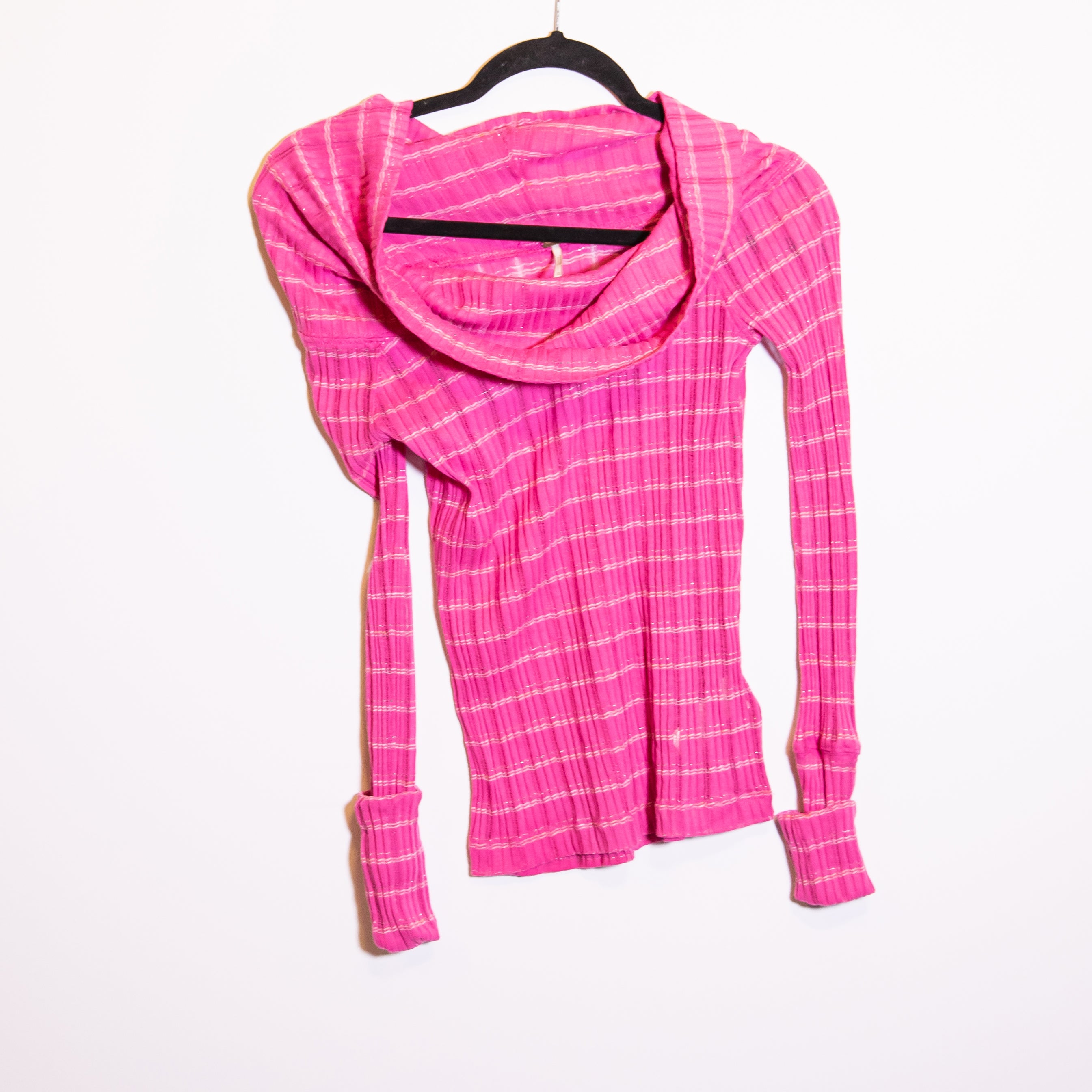 Free People Snowbunny Girlfriend Off The Shoulder Knit Pink Metallic Sweater XS