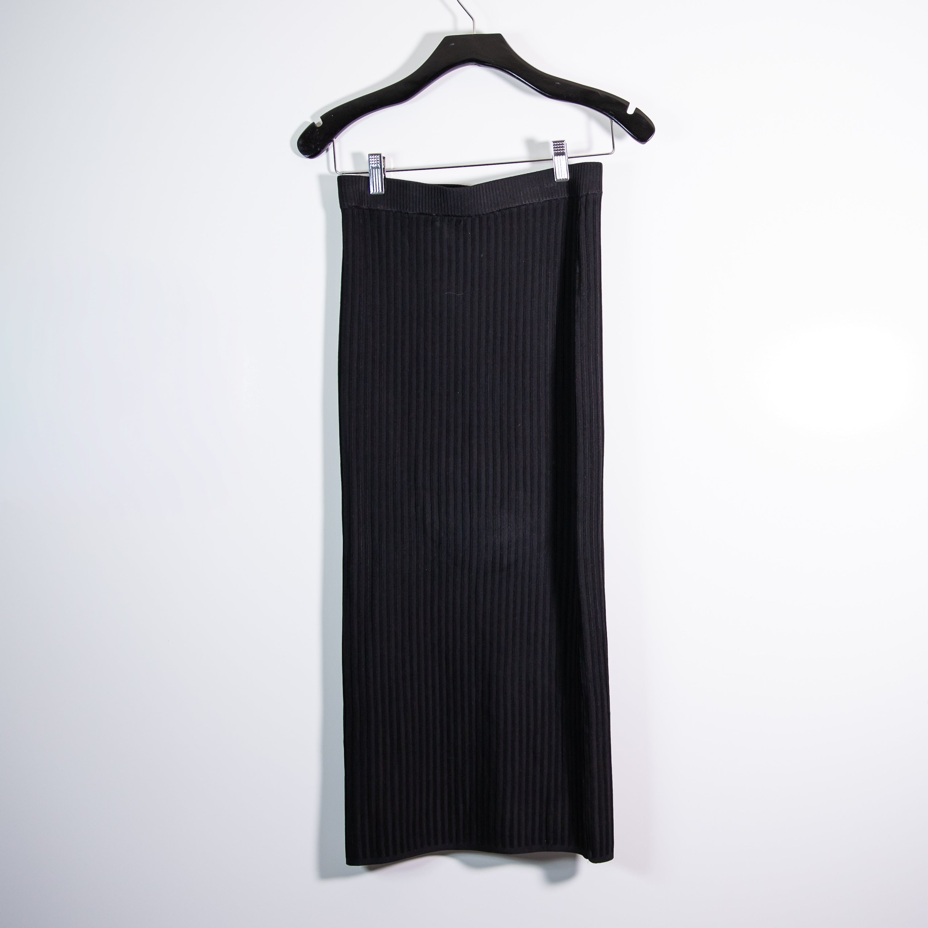 Reiss Iona Knitted Pencil Skirt Co-Ord Ribbed Knit Stretch Straight Black M