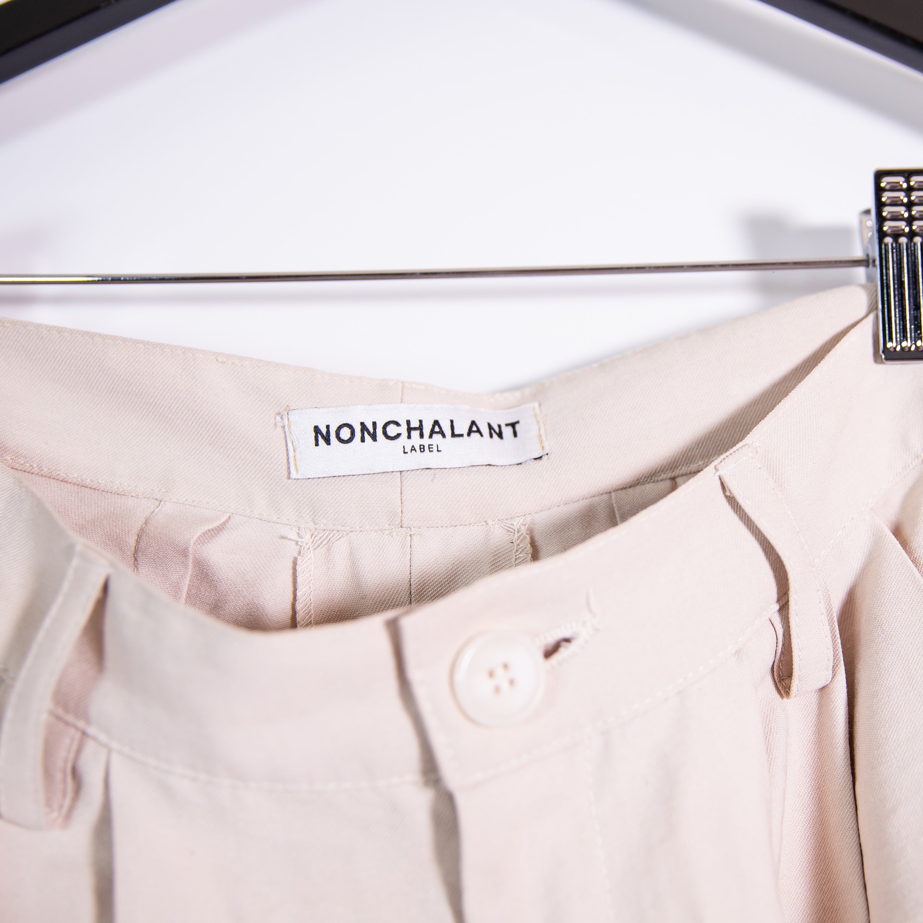 Nonchalant Label Fabi Wide Leg Mid Rise Pleated Trouser Pants Neutral Beige M