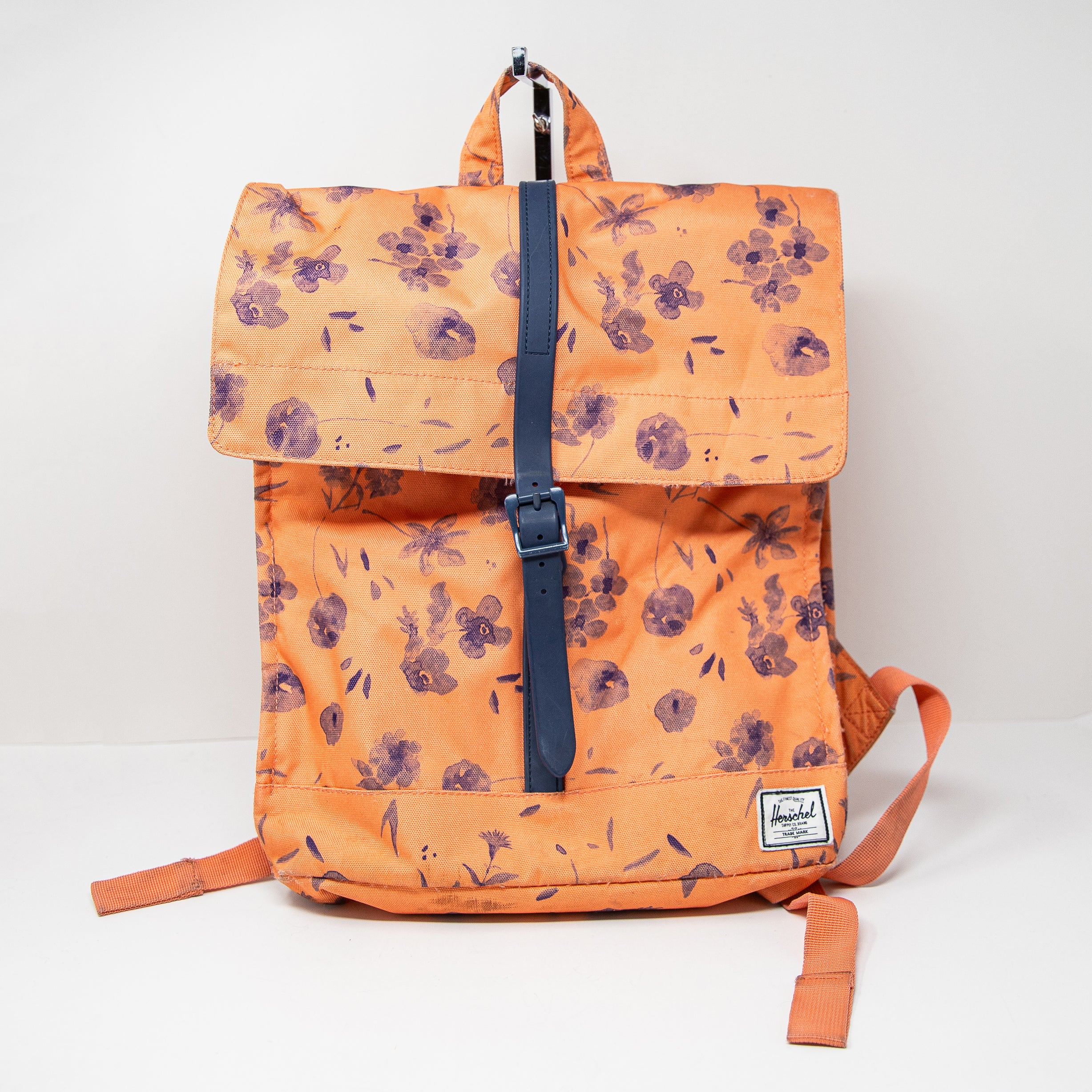 Herschel Canvas City Top Handle Travel Work School Backpack Purse Orange Blue