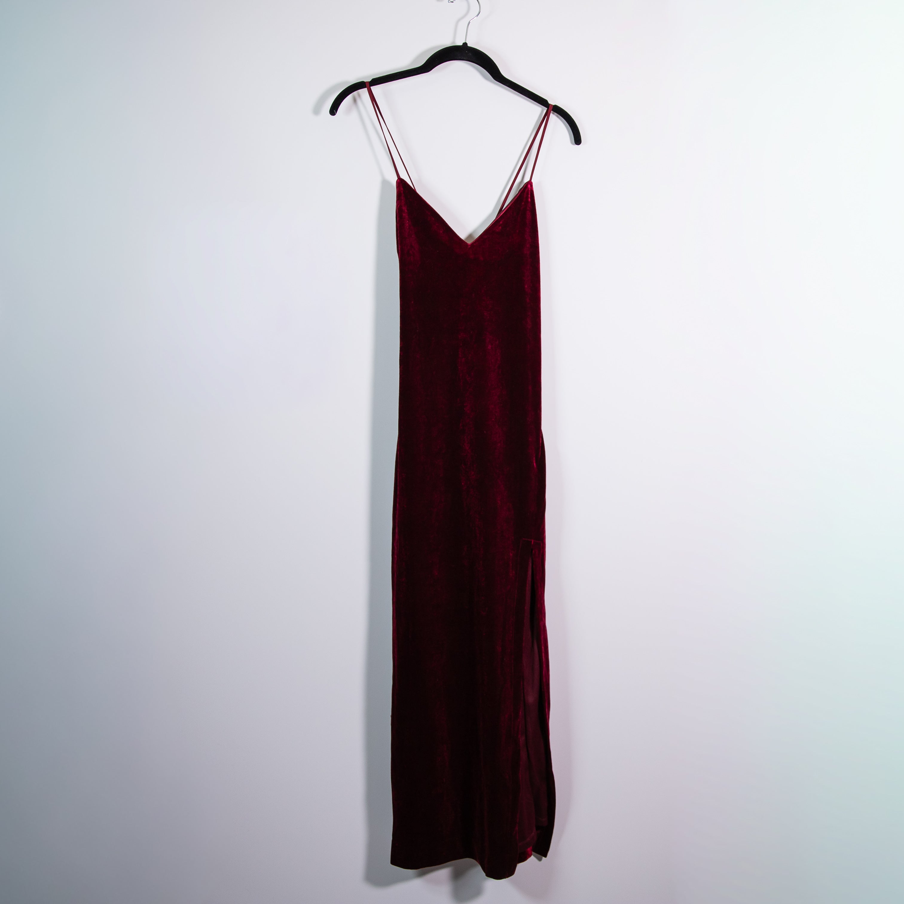 Bardot Yve Velvet Velour Halter High Slit Long Maxi Dress Burgundy 6