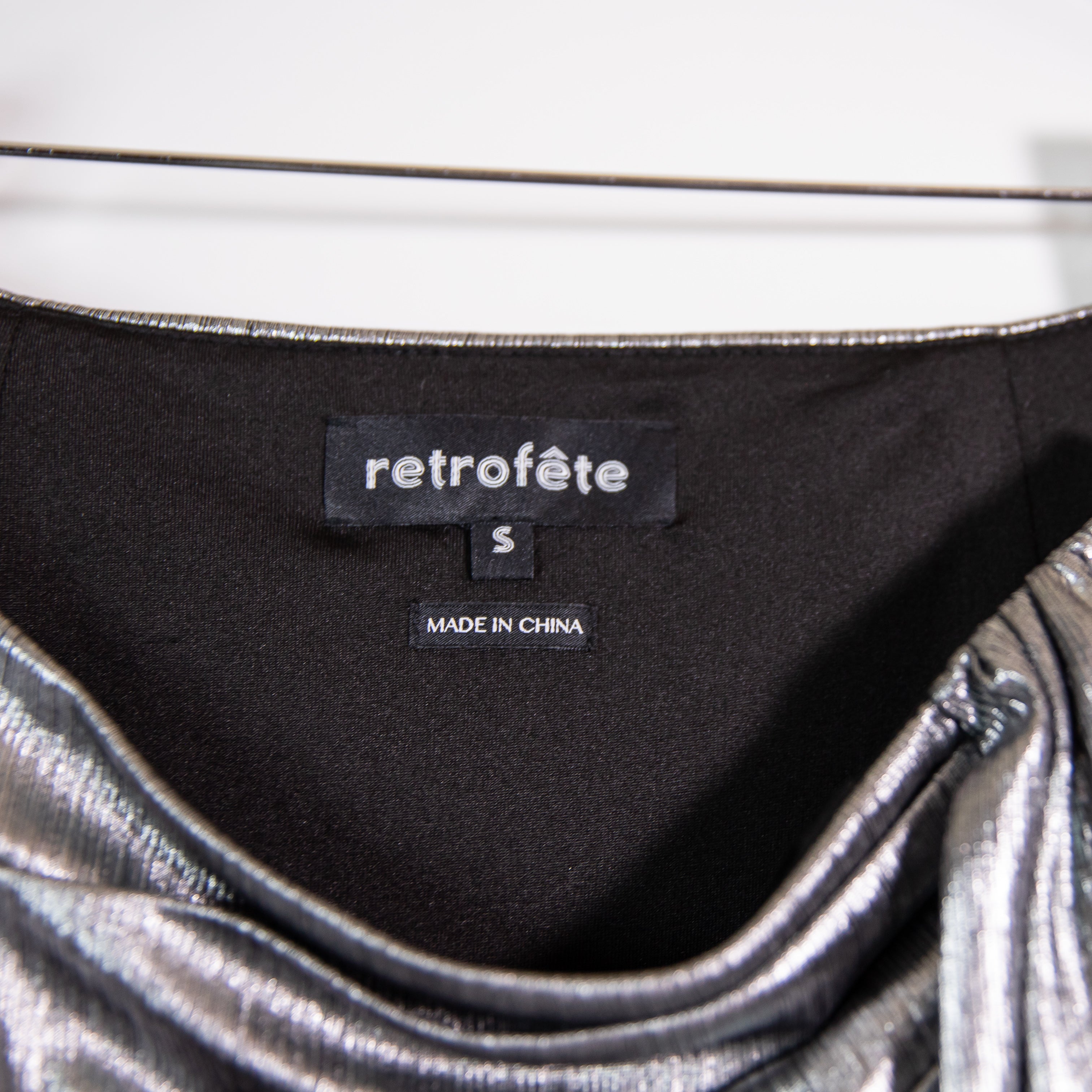 Retrofete Luna Ruched Draped Detail Mini Party Cocktail Skirt Metallic Gunmetal