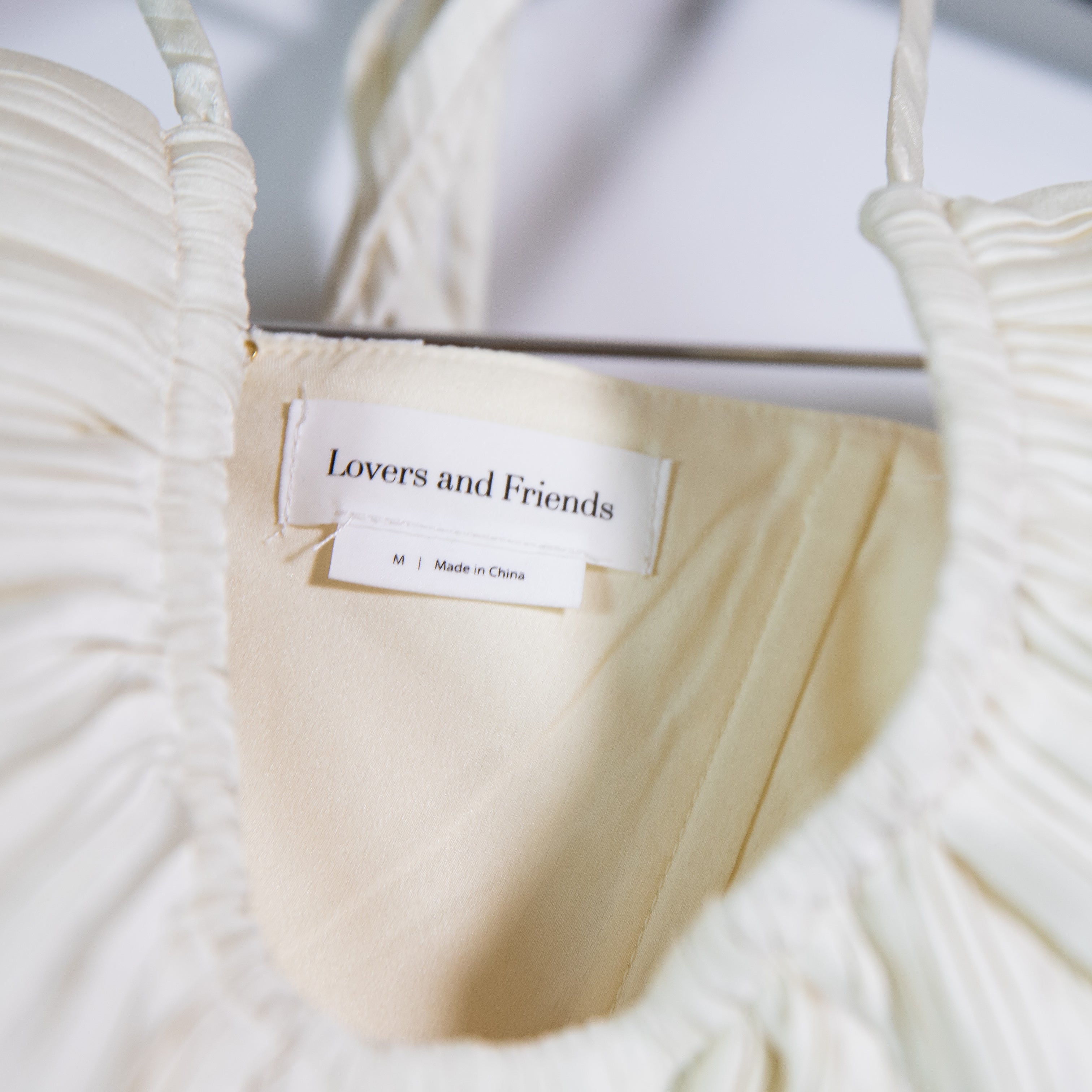 Lovers And Friends Benni Satin Pleated Halter Neck Ruffle Hem Midi Dress Ivory M