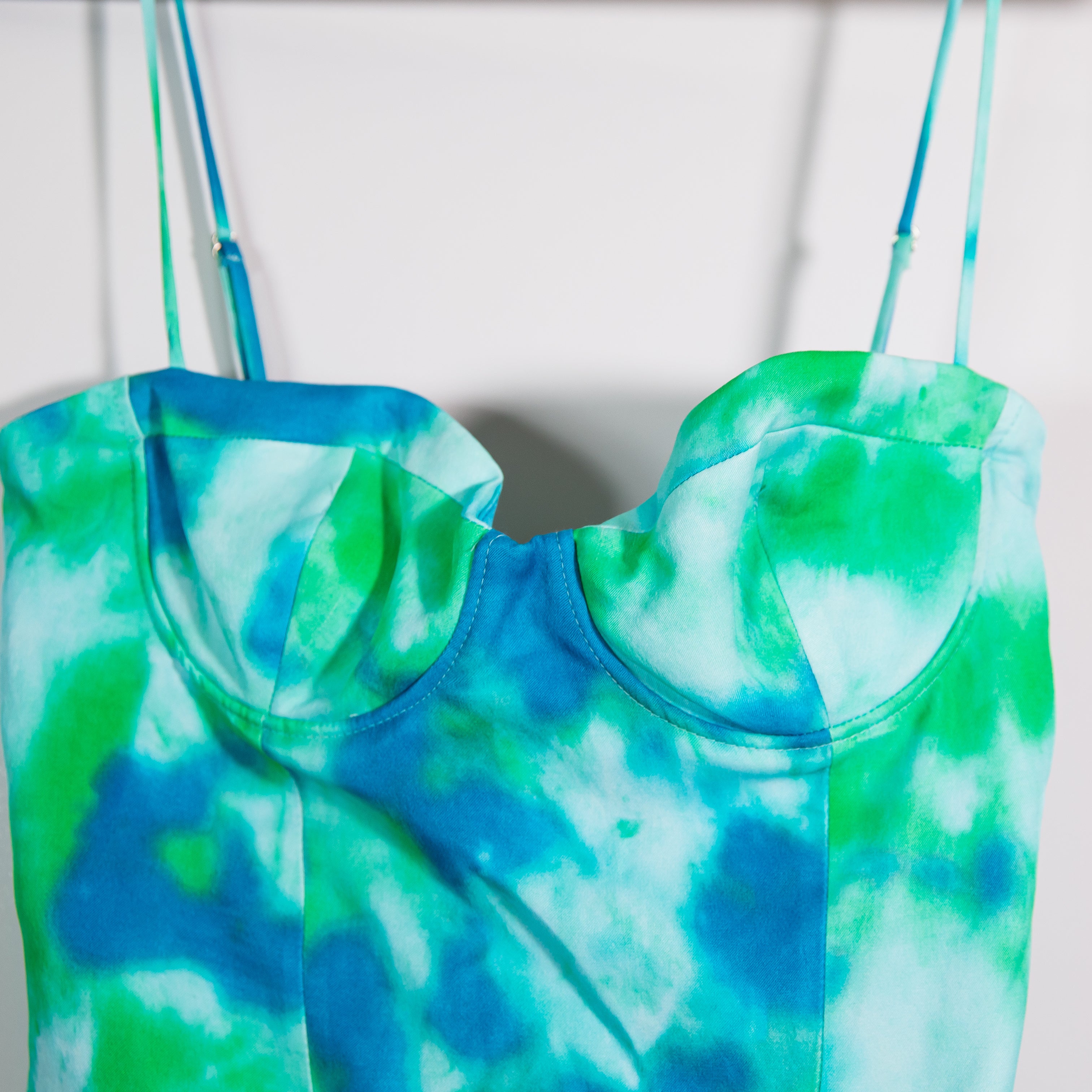 NEW Zara Blue Green Watercolor Tie Dye Underwire Cups One Piece Bodysuit Small