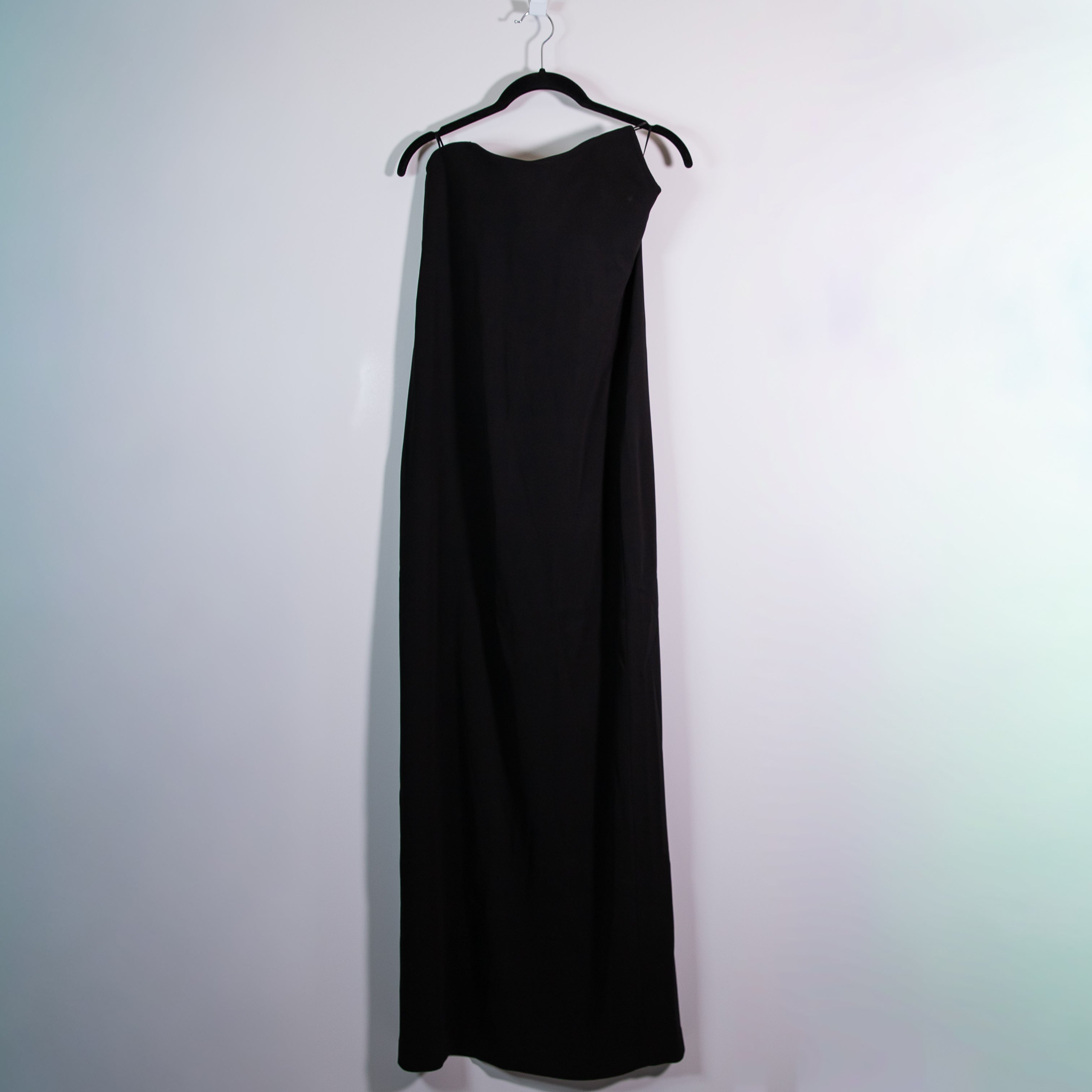 Zara Asymmetrical Top Hem Strapless Boned Structured Straight Maxi Dress Black