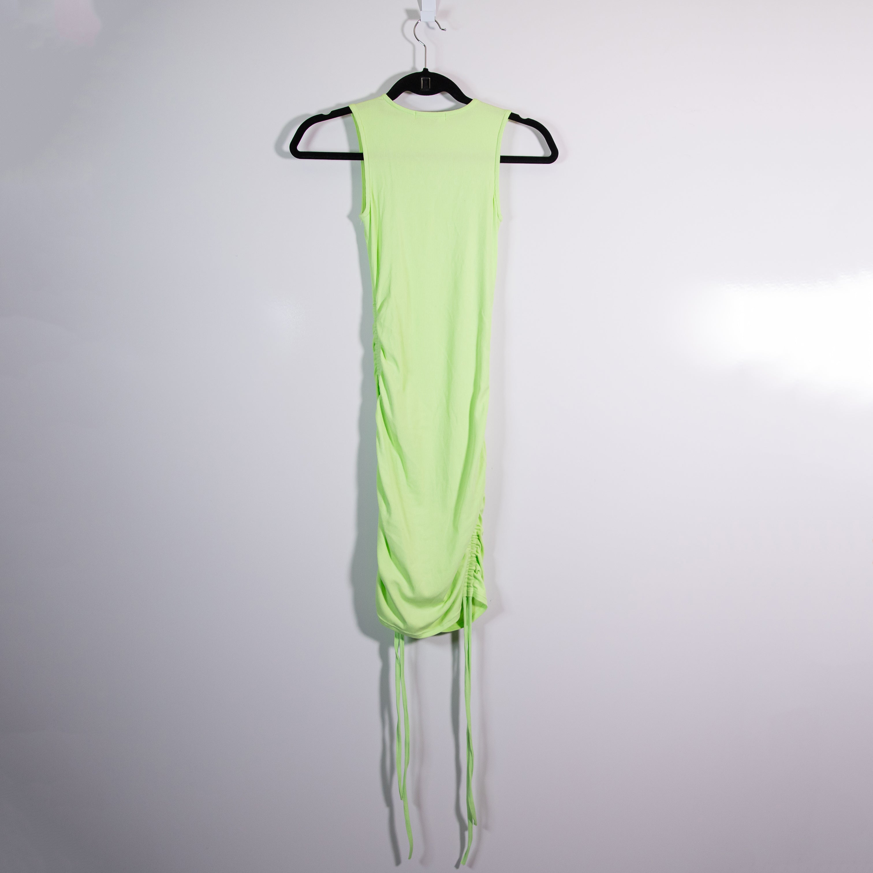 NEW Bayse Ribbed Knit Stretch Ruched Sleeveless Scoop Neck Tank Dress Green S