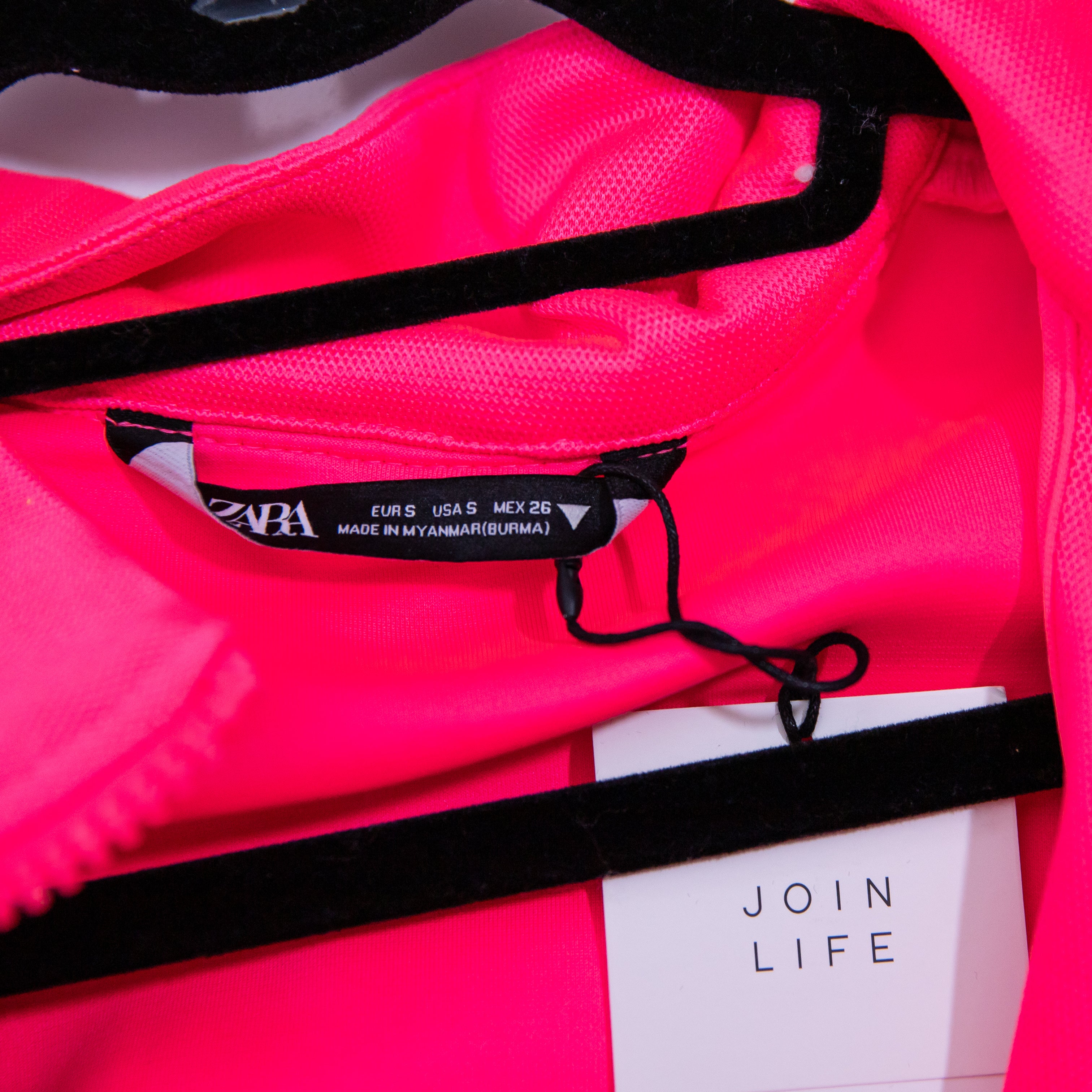 NEW Zara Women's Full Zip Adjustable Drawstring Waist Hooded Jacket Neon Pink S