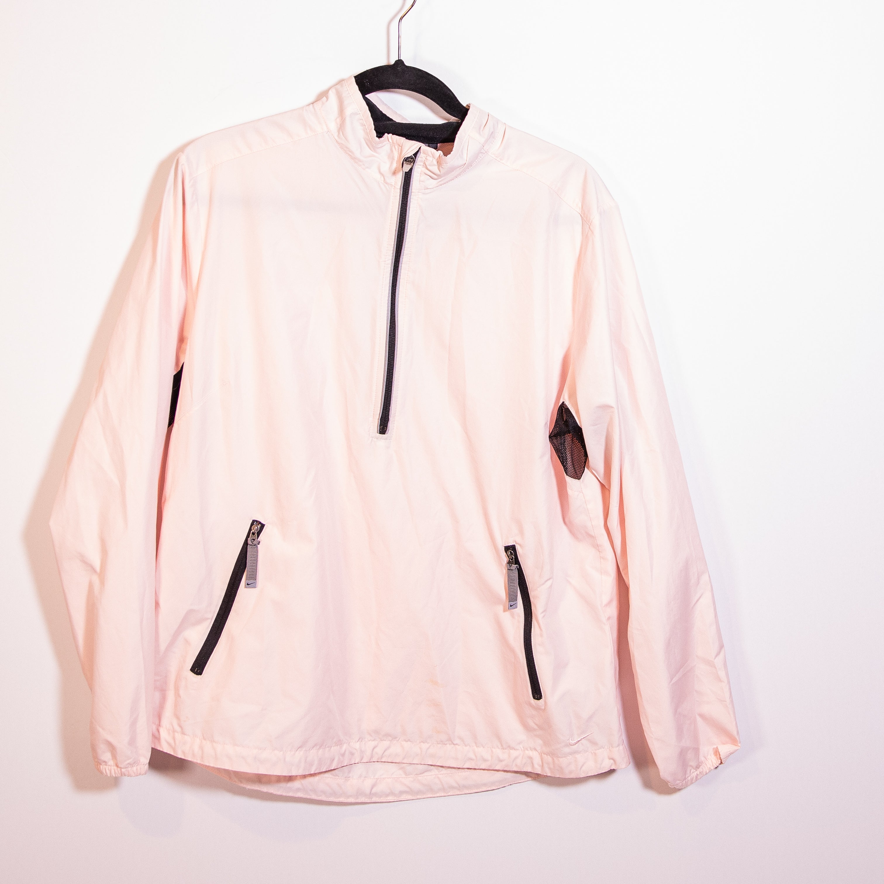 Nike Women's Lightweight Quarter Zip Pullover Windbreaker Jacket Pink Black L