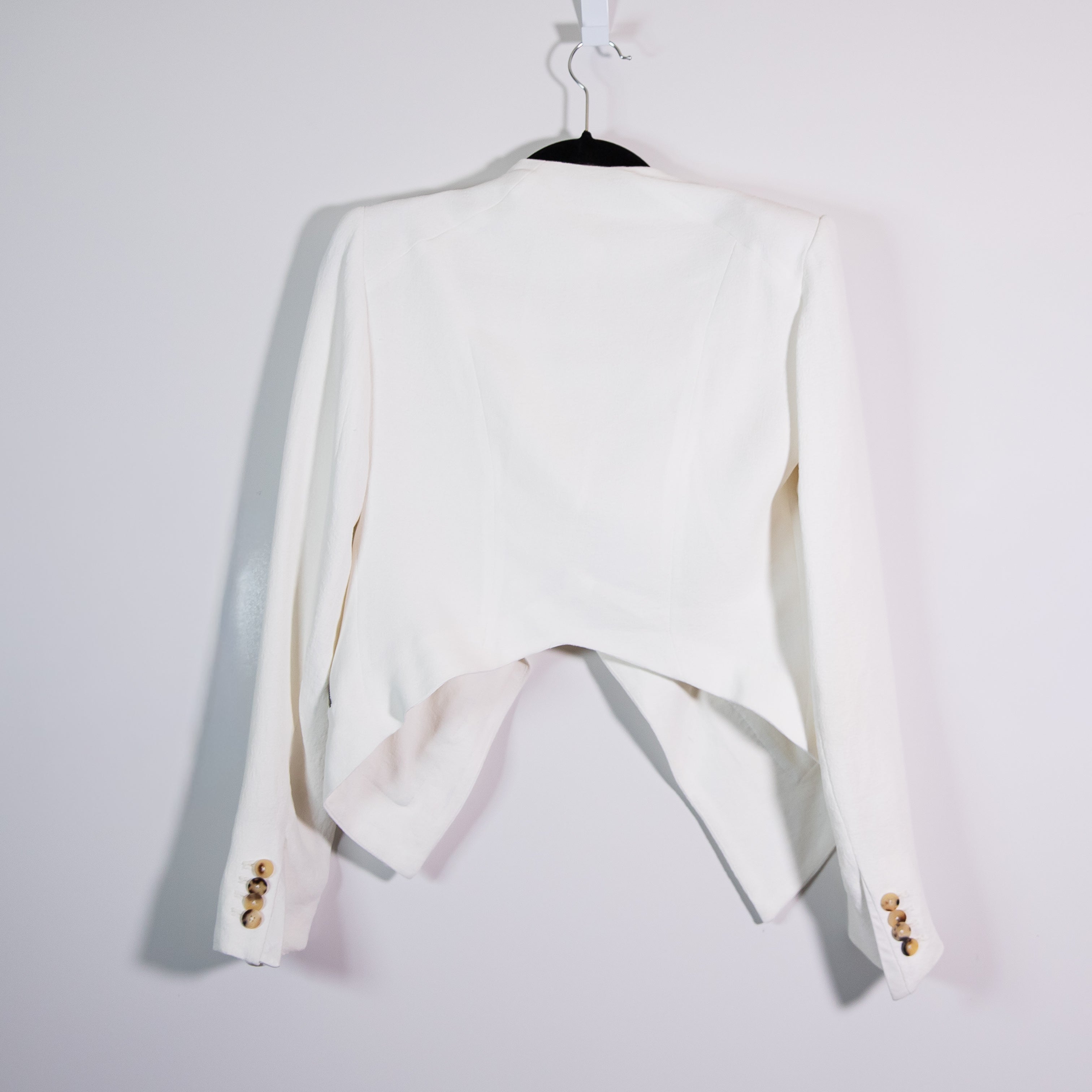 Helmut Lang Women's Crepe Draped Asymmetrical Leather Trim Detail Blazer Jacket