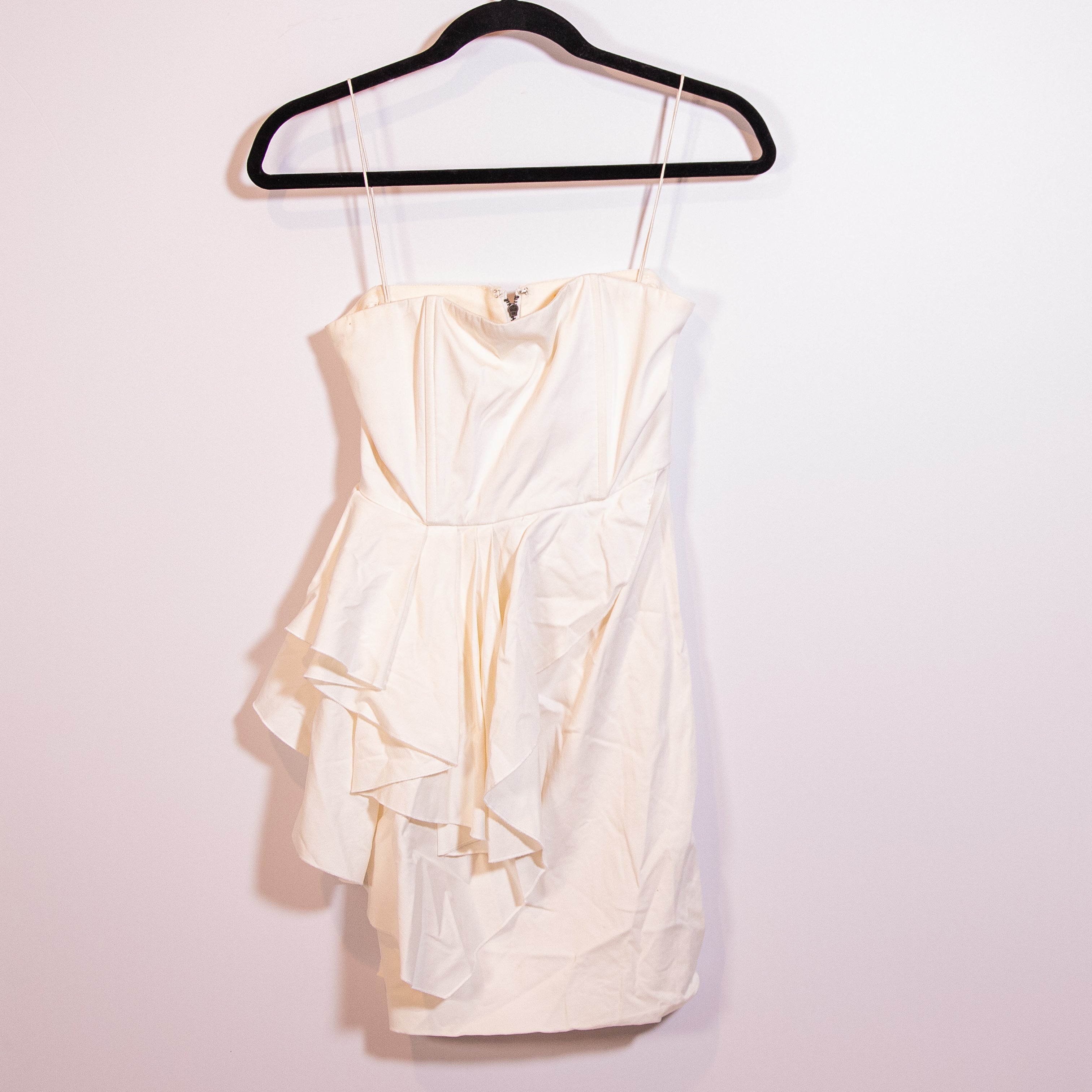 Alice And Olivia Cotton Stretch Silk Lined Strapless Ruffle Mini Dress White M