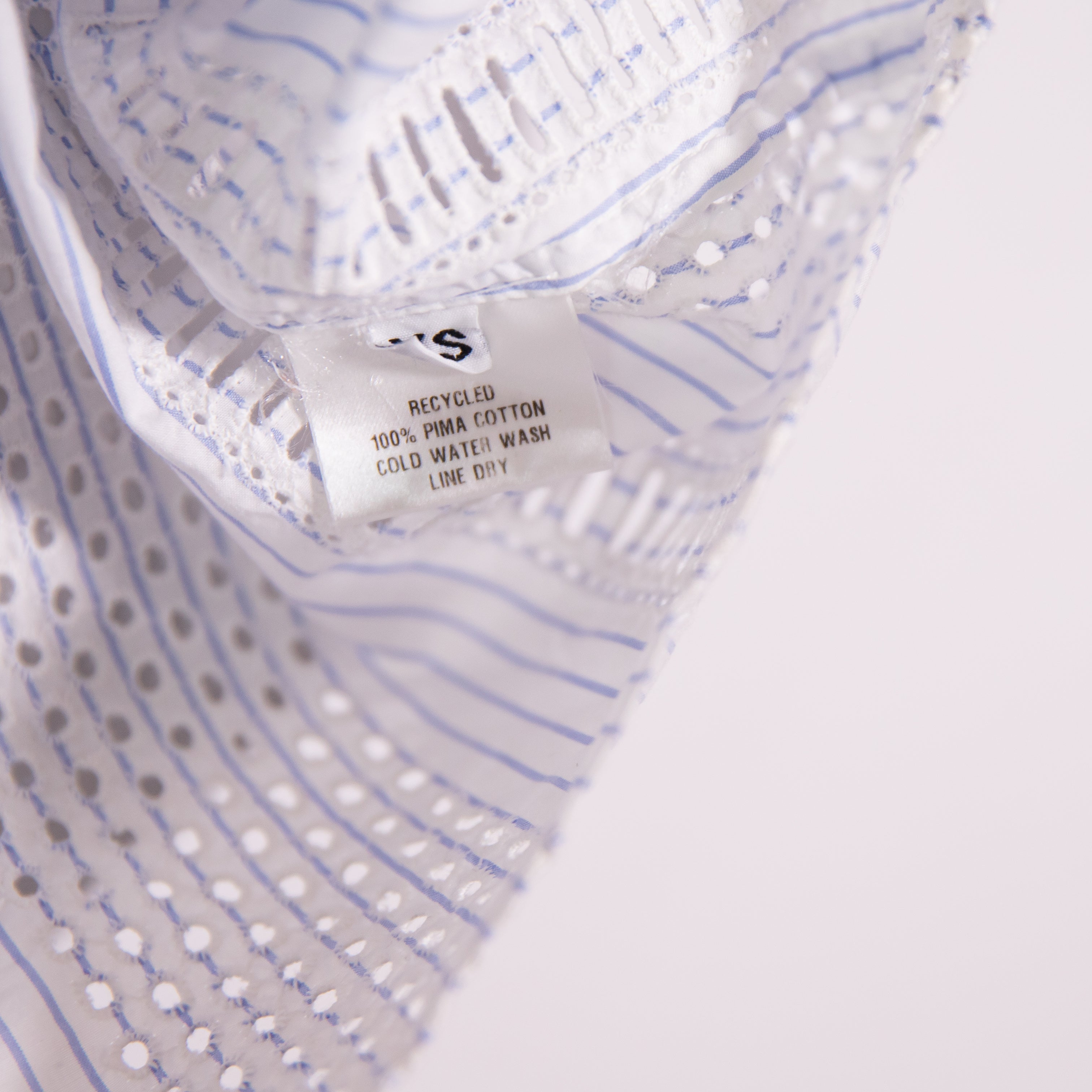 Organic John Patrick Cotton Eyelet Lace Pinstripe Short Sleeve Blouse Shirt Top