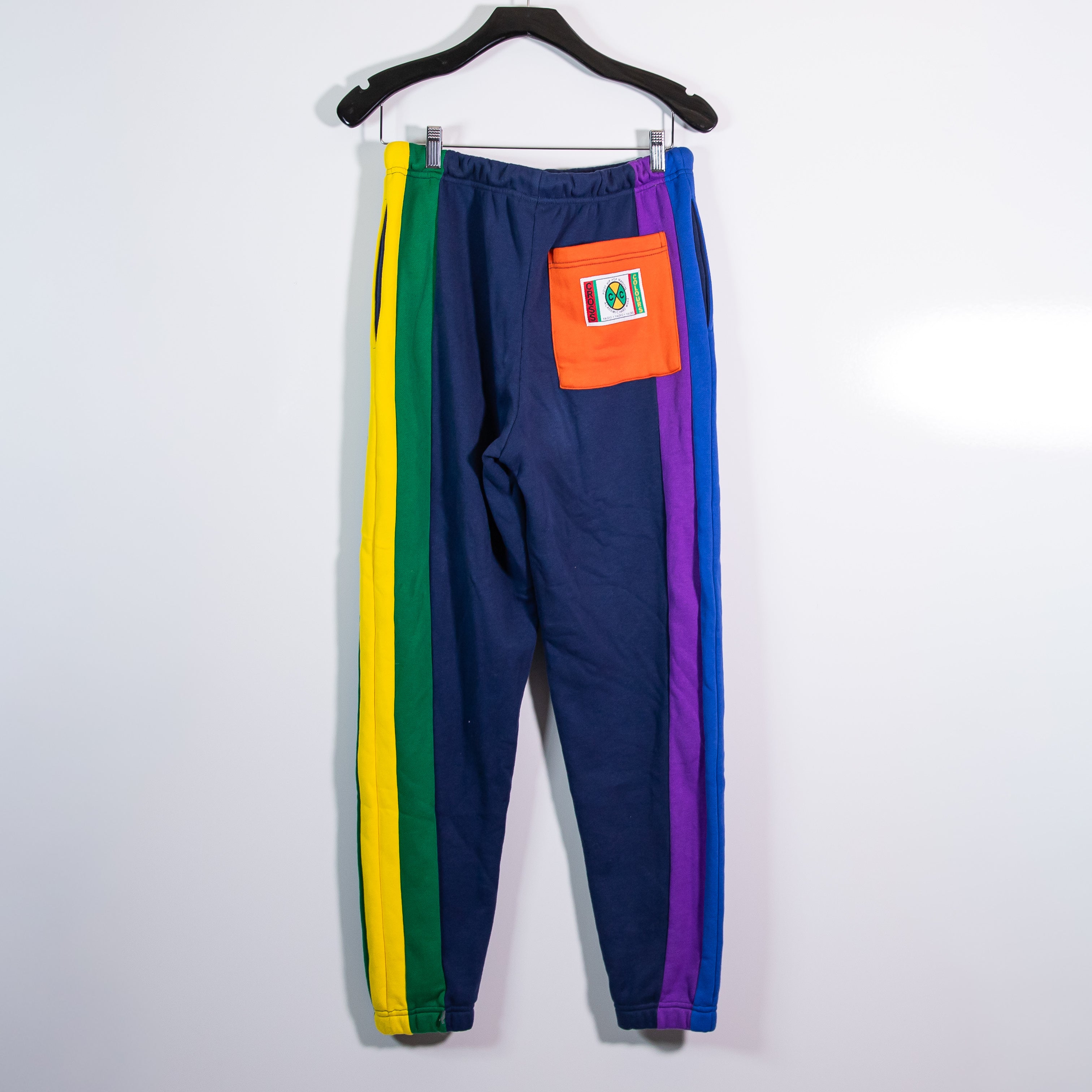 Cross Colours Stripe Cotton Blend Fleece Terry Multi Color Joggers Track Pants S
