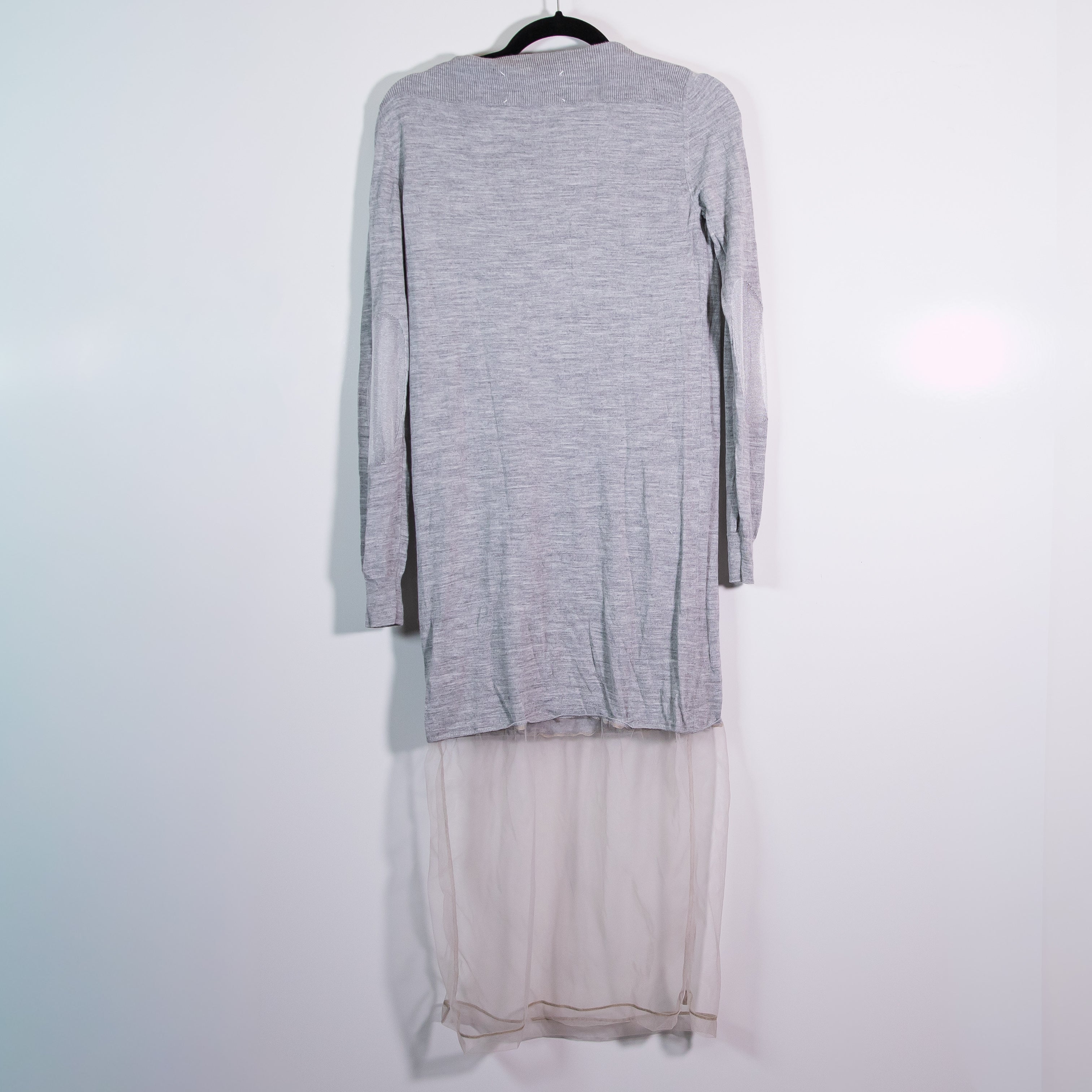 Maison Martin Margiela Wool Blend Knit Stretch Tulle Mesh Trim Sweater Dress S