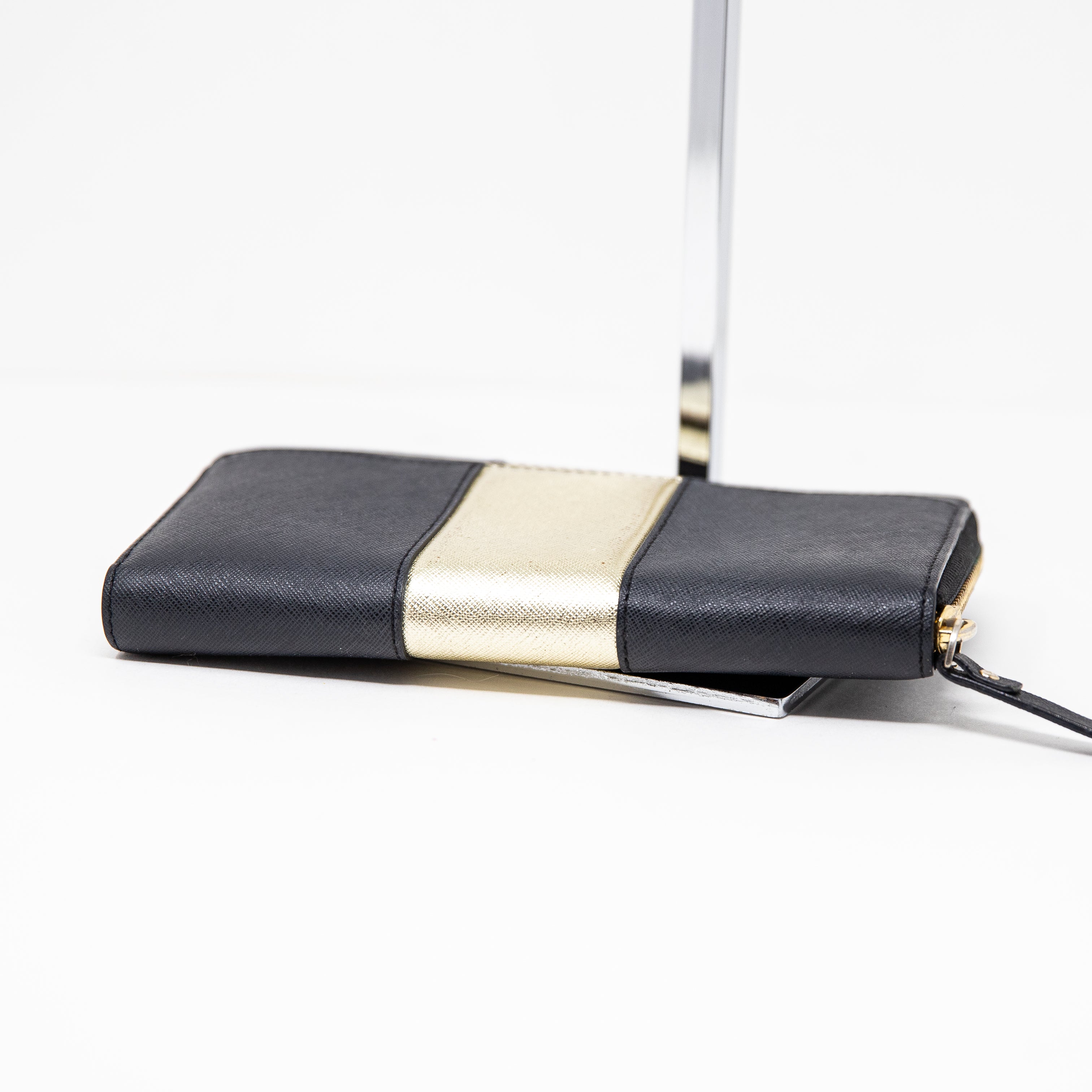 Kate Spade Cedar Street Racing Stripe Black Gold Zip Around Multi Card Wallet