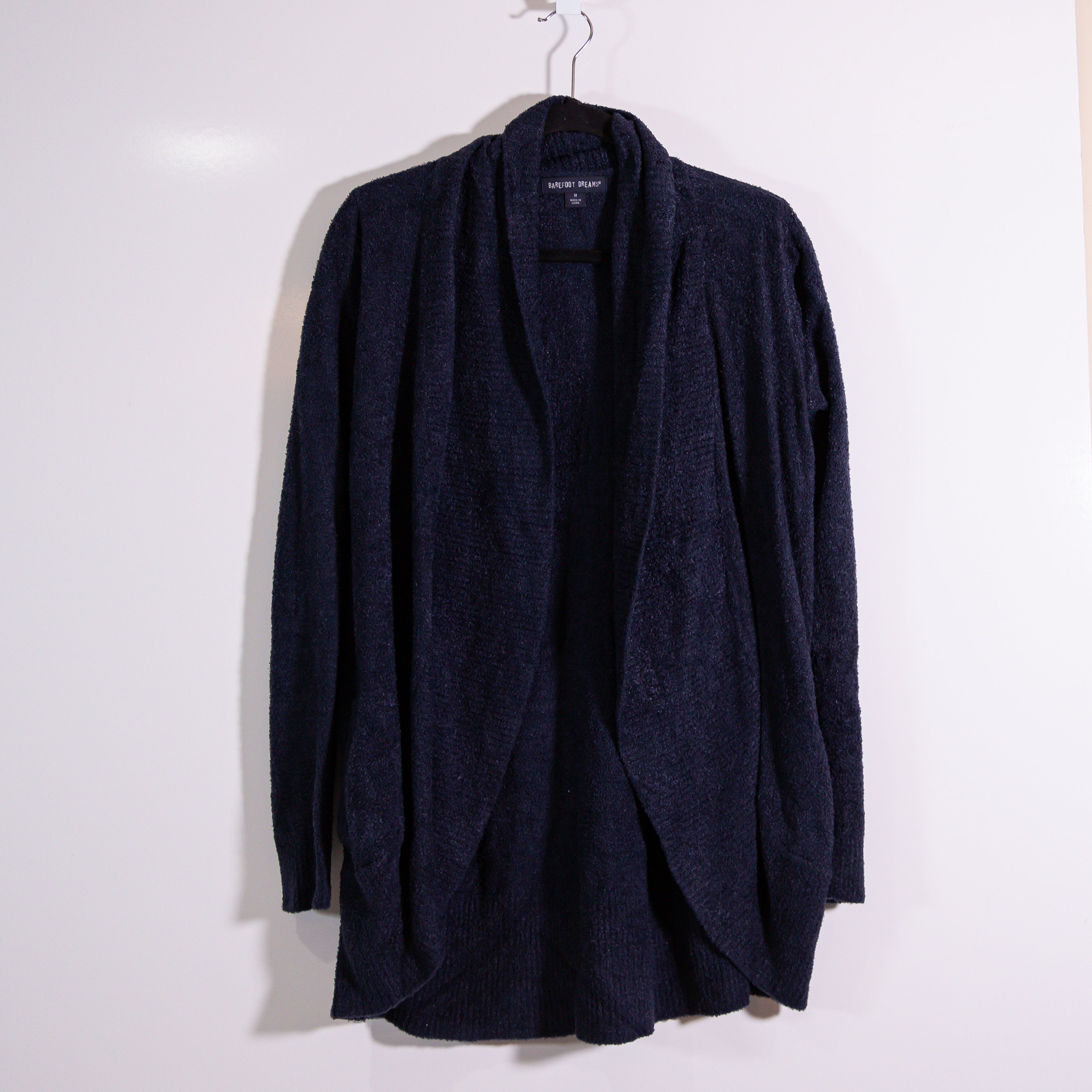 Barefoot Dreams CozyChic Lite Circle Open Front Knit Cardigan Sweater Navy Blue