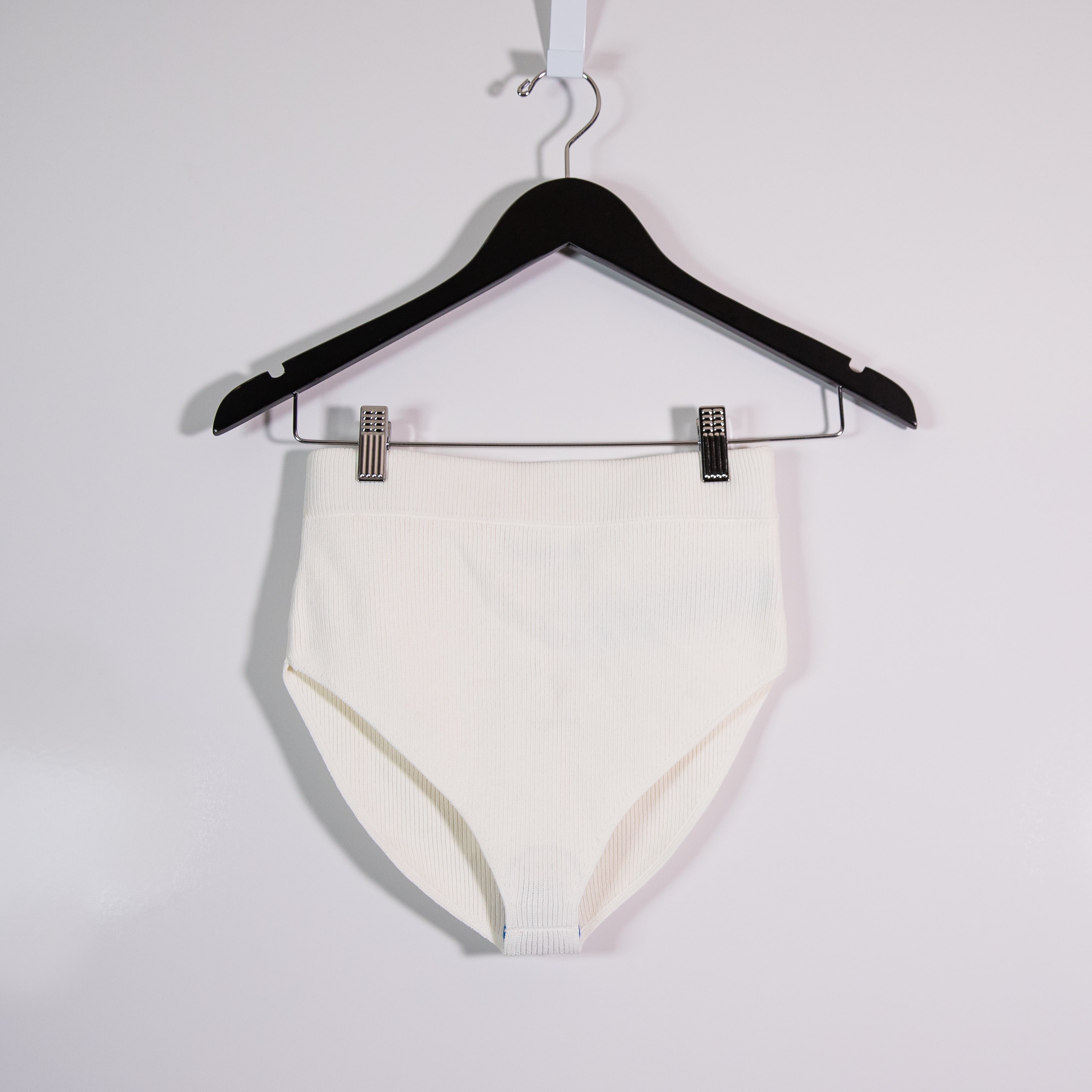 NEW Zara Ribbed Knit Stretch High Rise Full Coverage Bottom Shorts Ivory Small