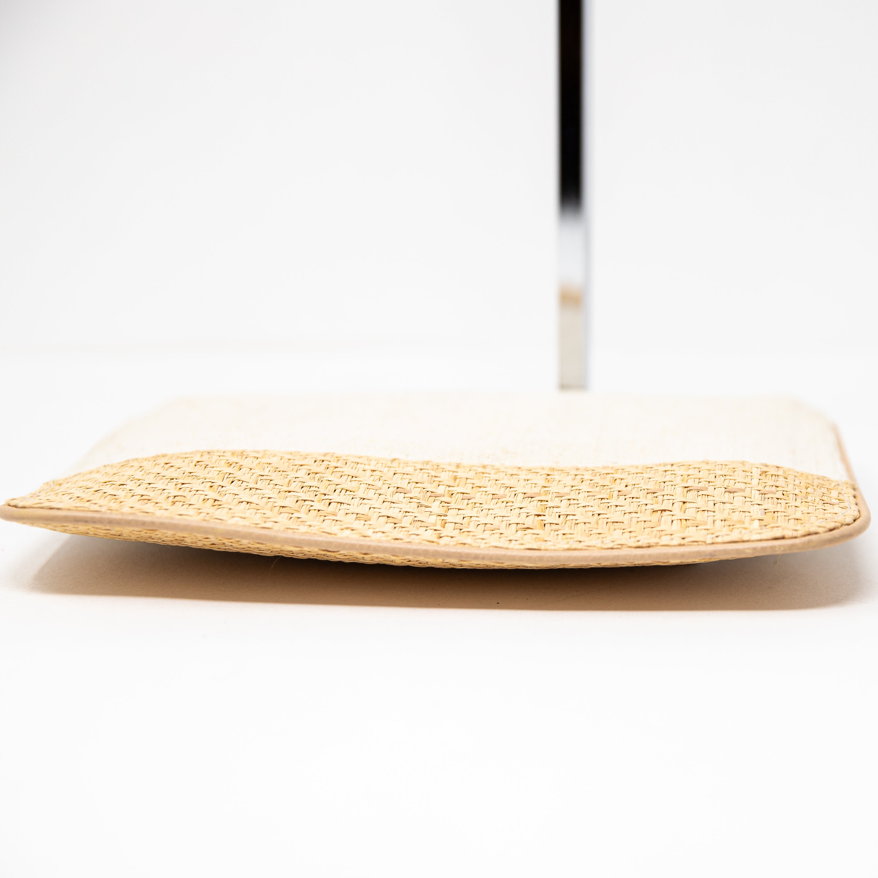 Kayu Cotton Canvas Bamboo Trim Woven Zip Top Clutch Purse Neutral Tan