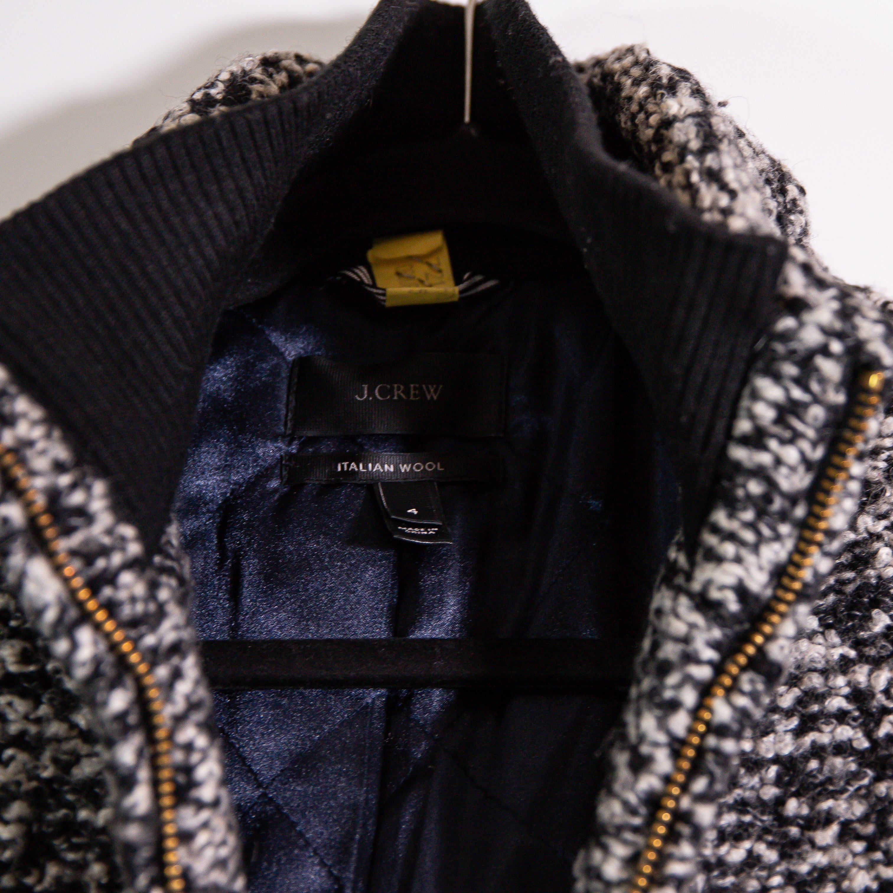 J. Crew Women's Lodge Wool Blend Boucle Tweed Woven Pea Coat Jacket Black Gray 4