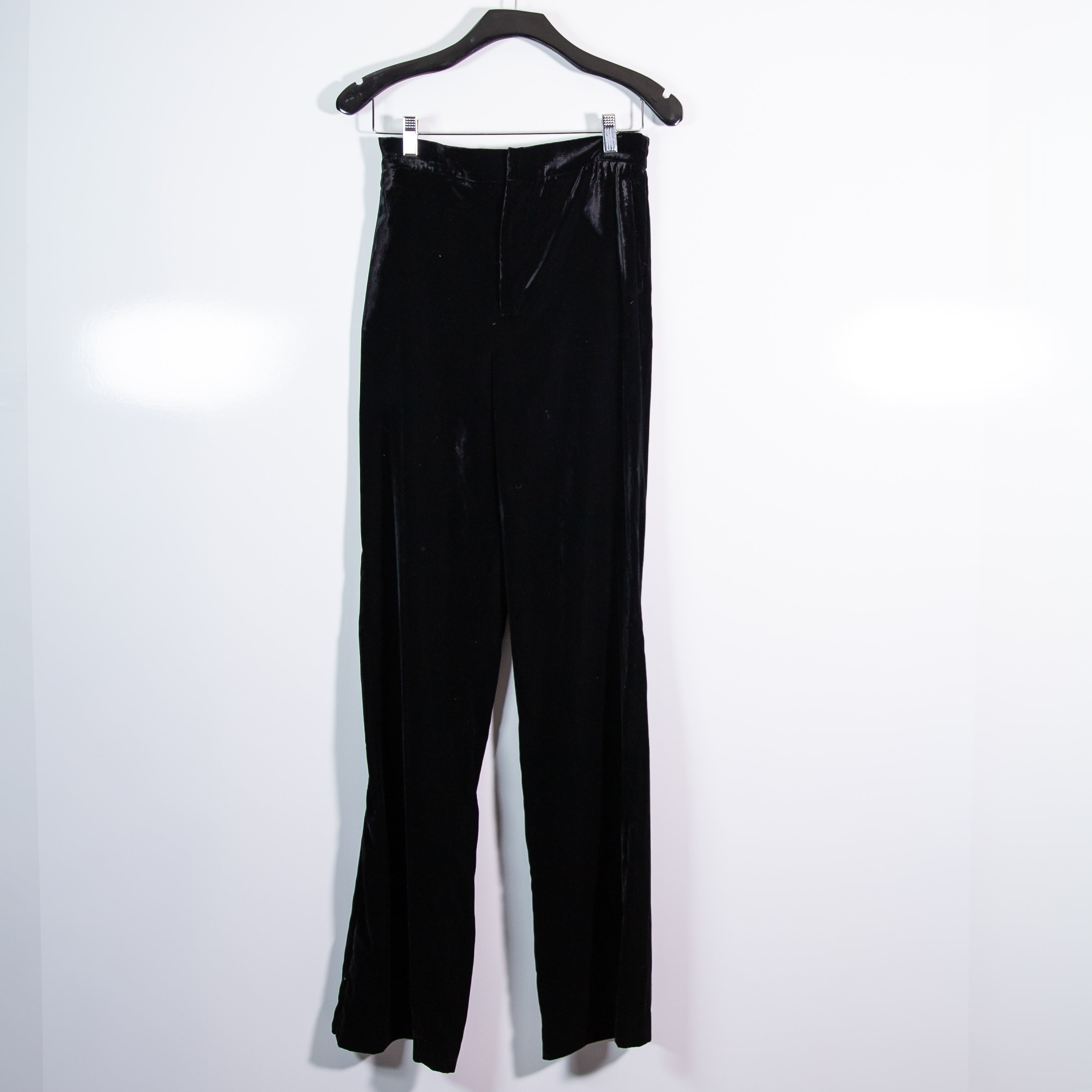 NEW Zara Velvet Velour Mid Rise Straight Leg Trouser Pants Solid Black XS