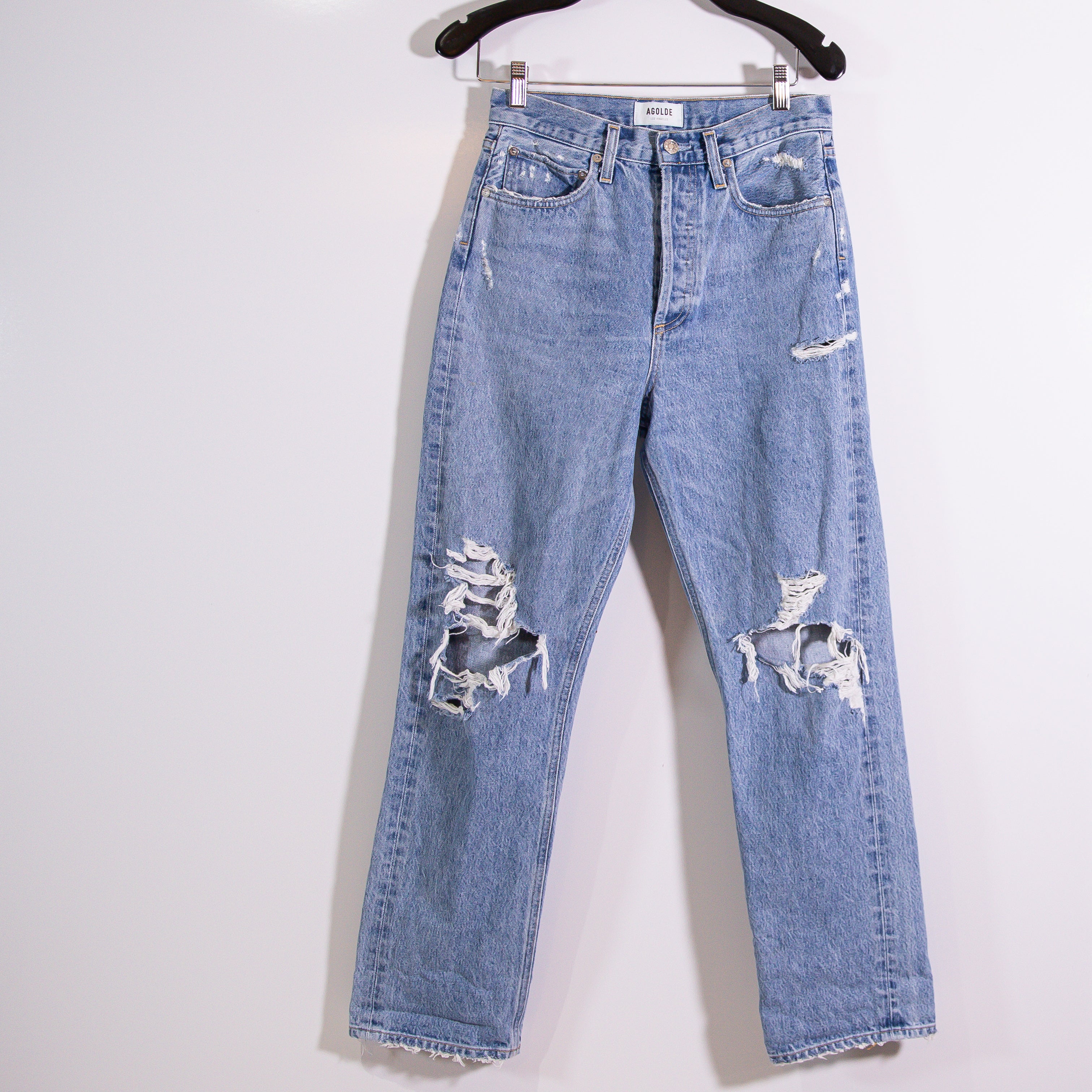 Agolde Women's 90's Cotton Mid Rise Straight Leg Distressed Denim Jeans 25