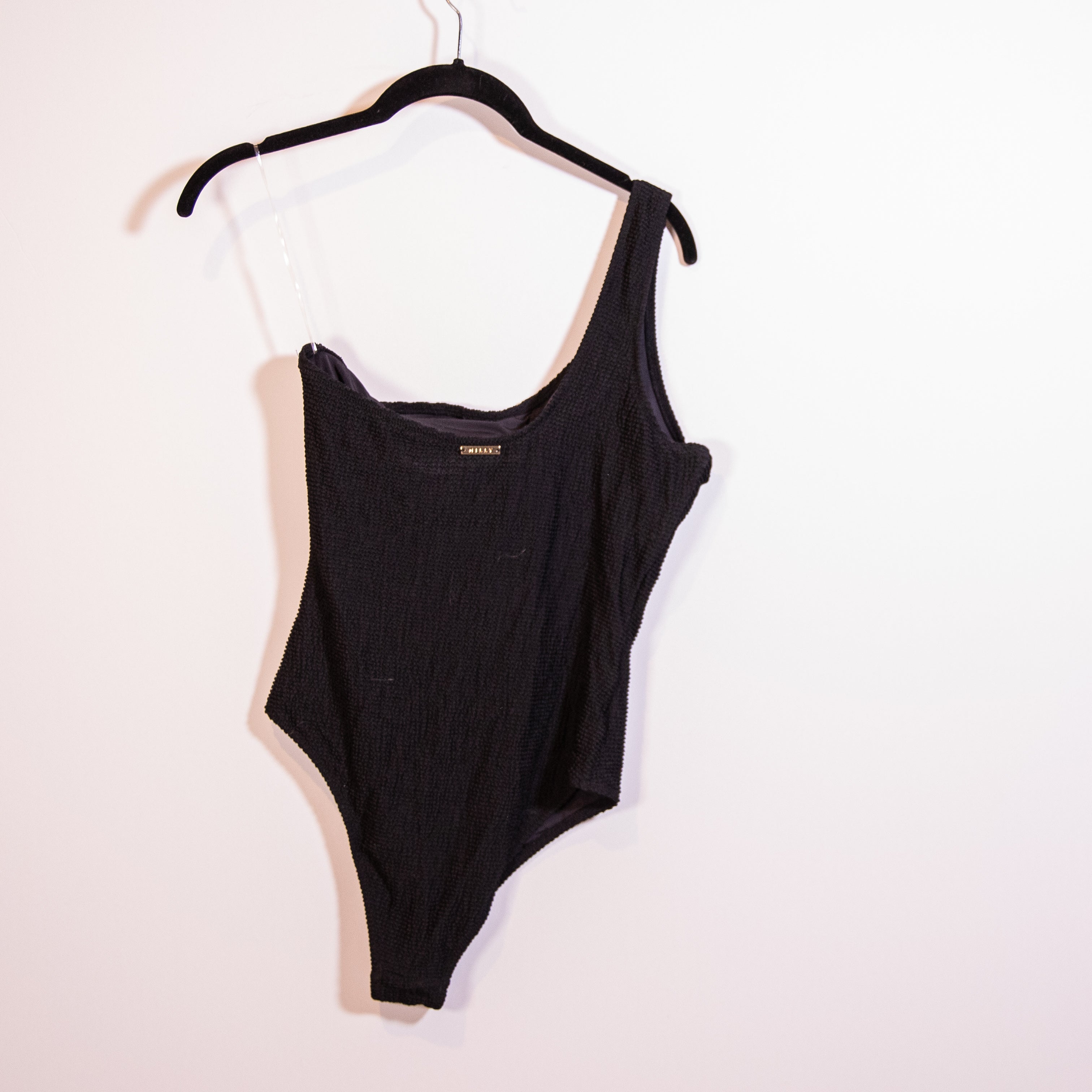 Milly Cabana Joni One Shoulder One Piece Swimsuit Bathing Suit Black Medium