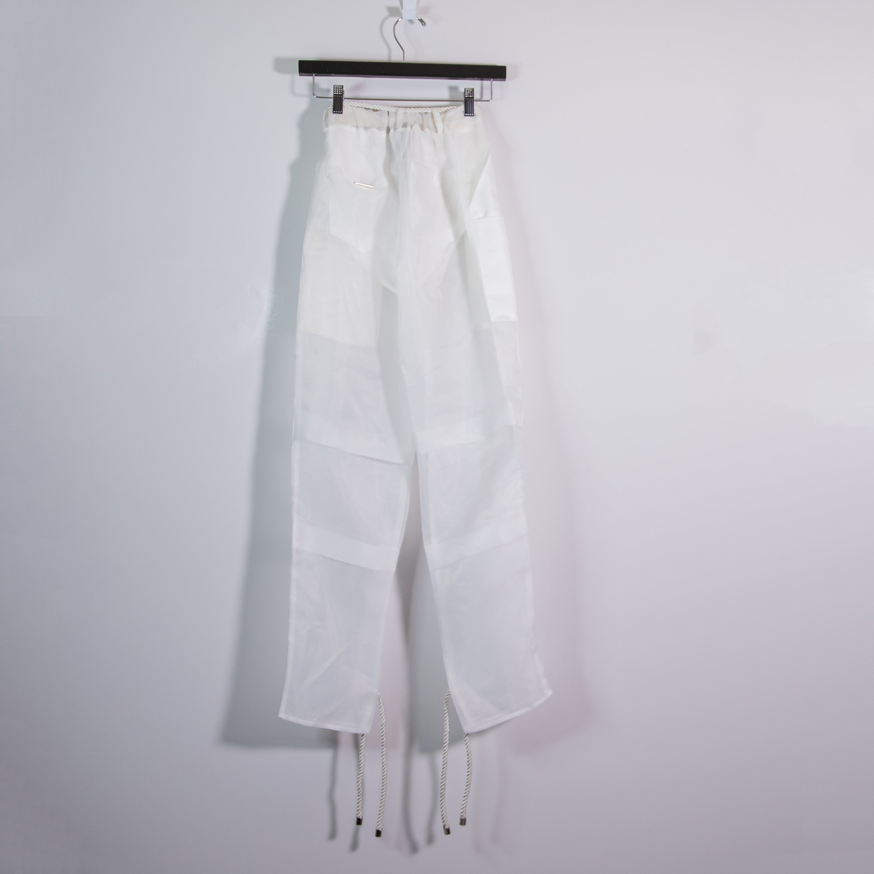 NEW Maniere De Voir Organza Semi Sheer Cargo Multi Pocket Trousers Pants White 4