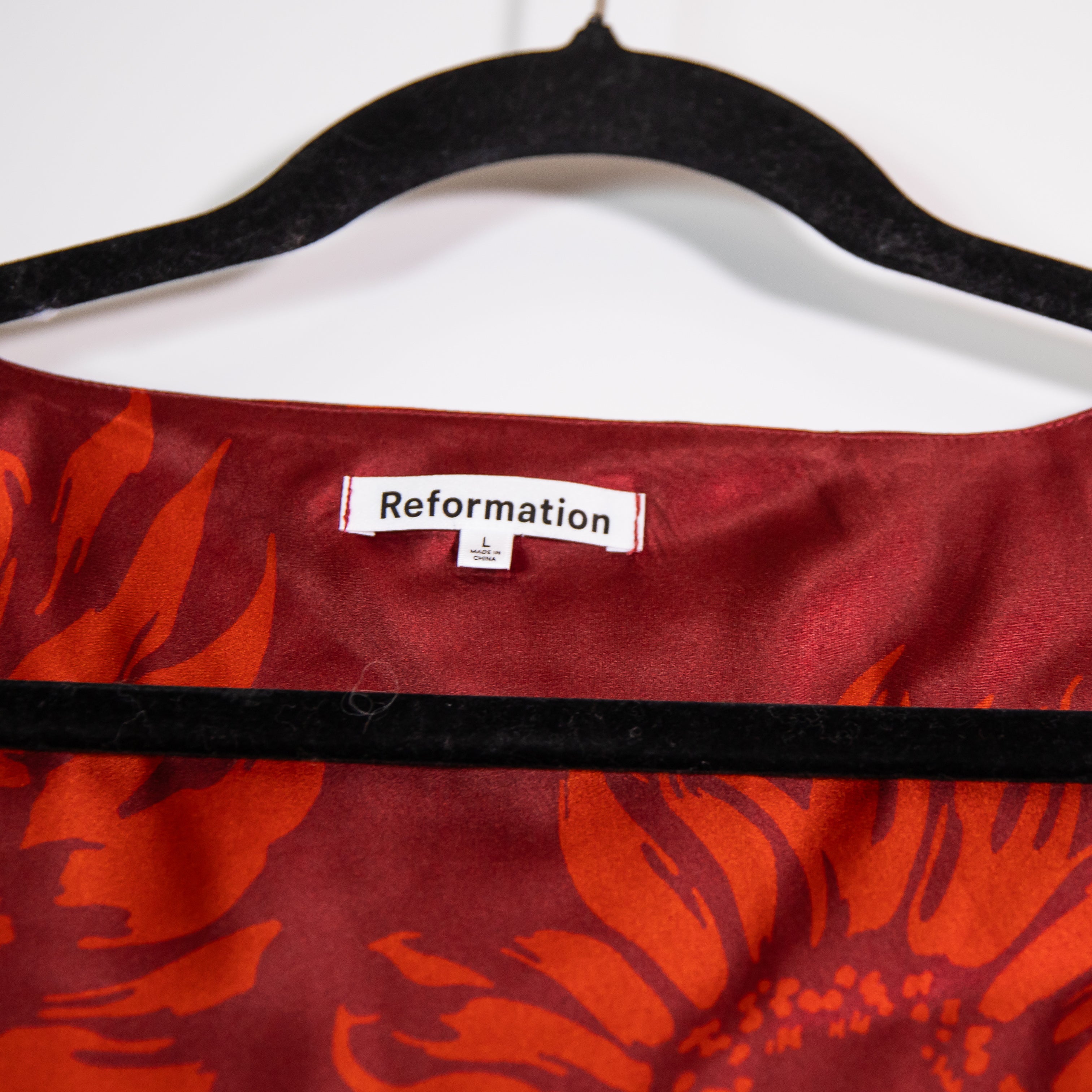 Reformation Hendrix Silk Satin Square Neck Short Sleeve Floral Flower Midi Dress