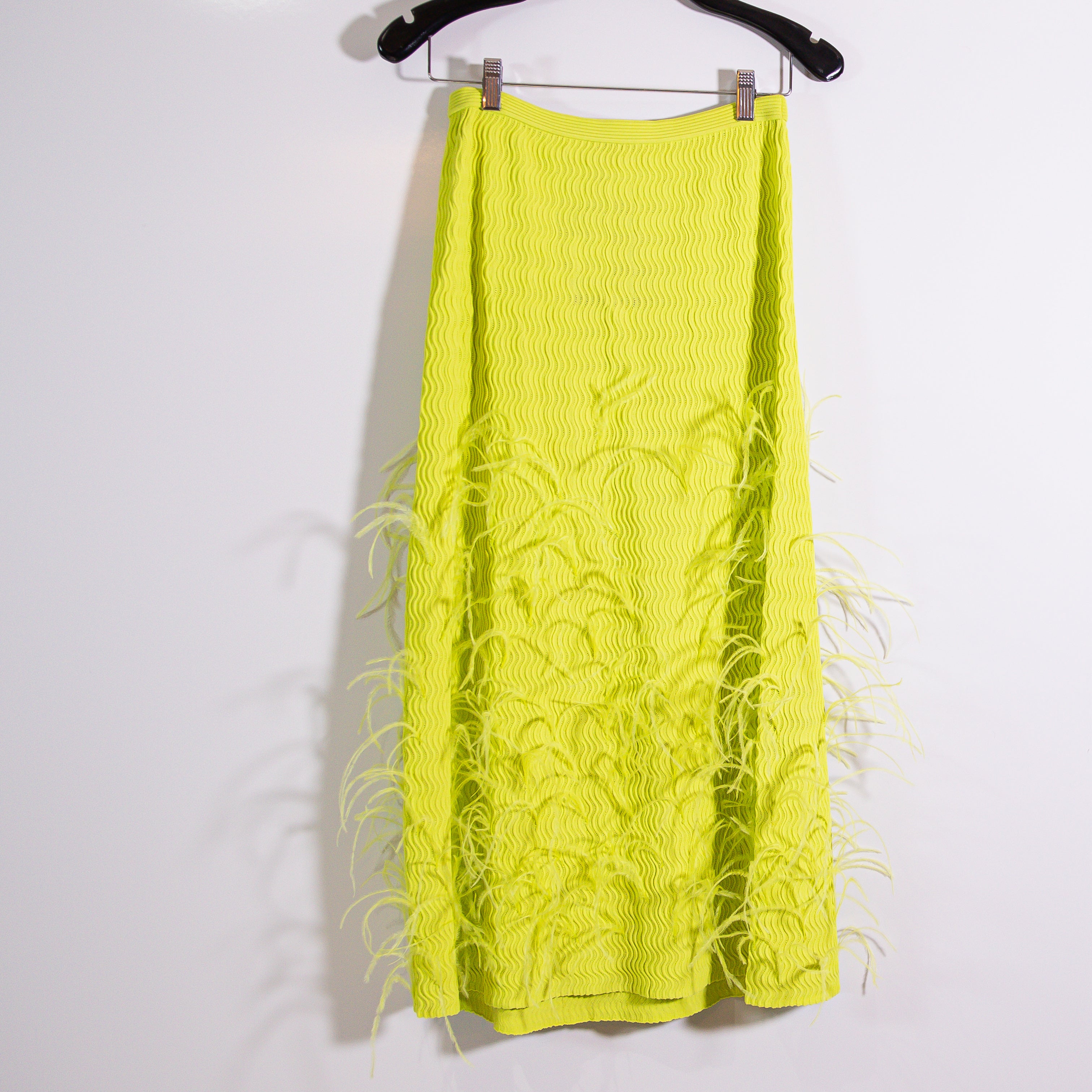 NEW Lapointe Crepe Matte Viscose Flared Ostrich Feather Embellished Midi Skirt S