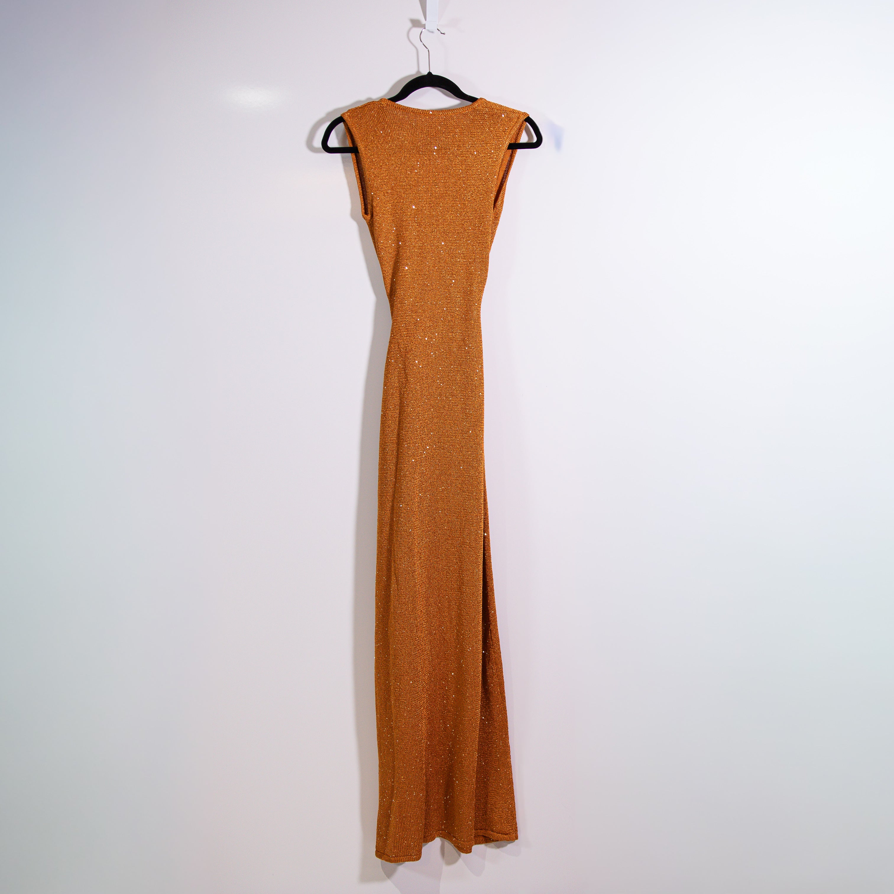 NEW Same Cut Out Twist Cotton Blend Knit Stretch Sequin Embellished Dress Copper