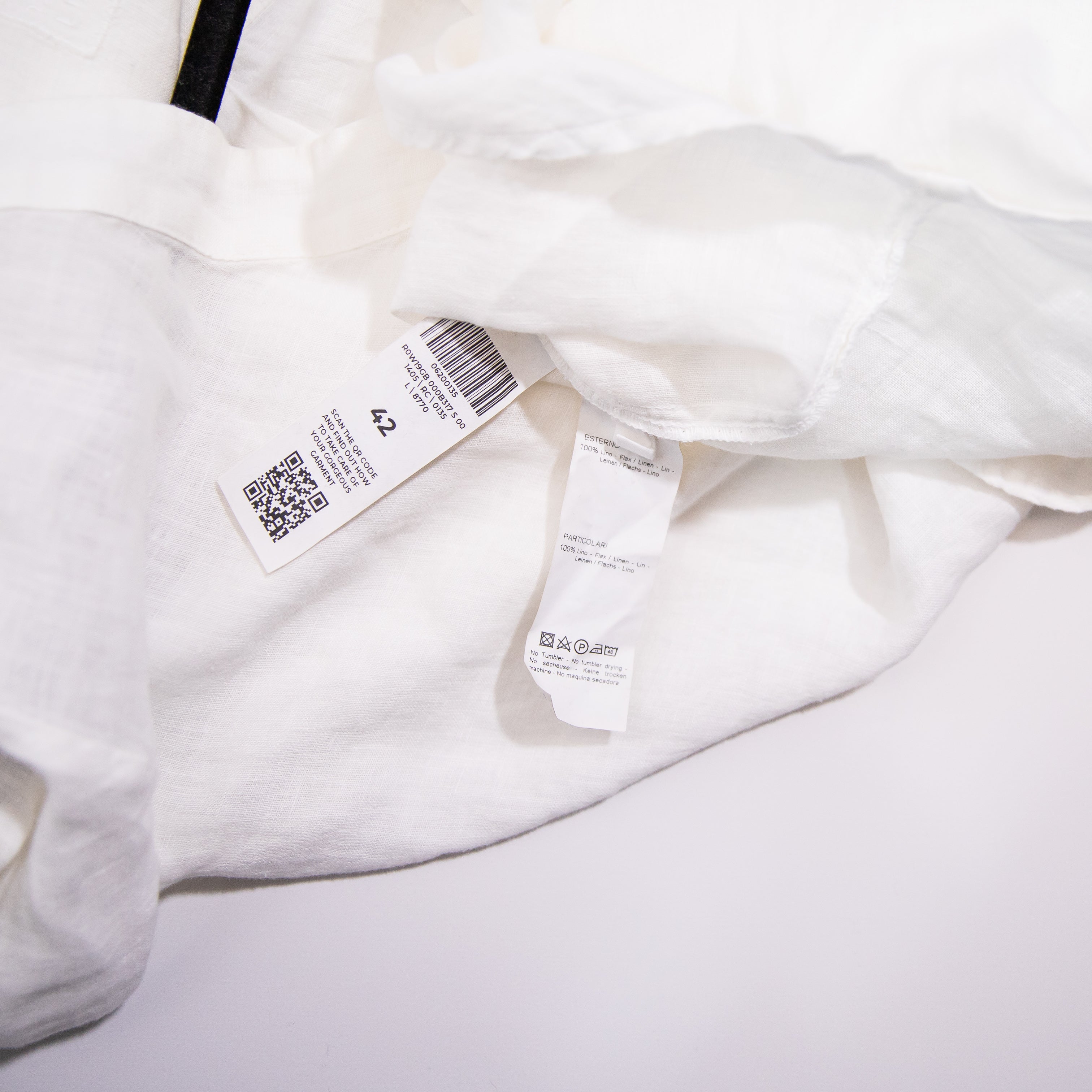 120% Lino Lightweight Linen V Neck Eyelet Long Sleeve Blouse Shirt Top White M