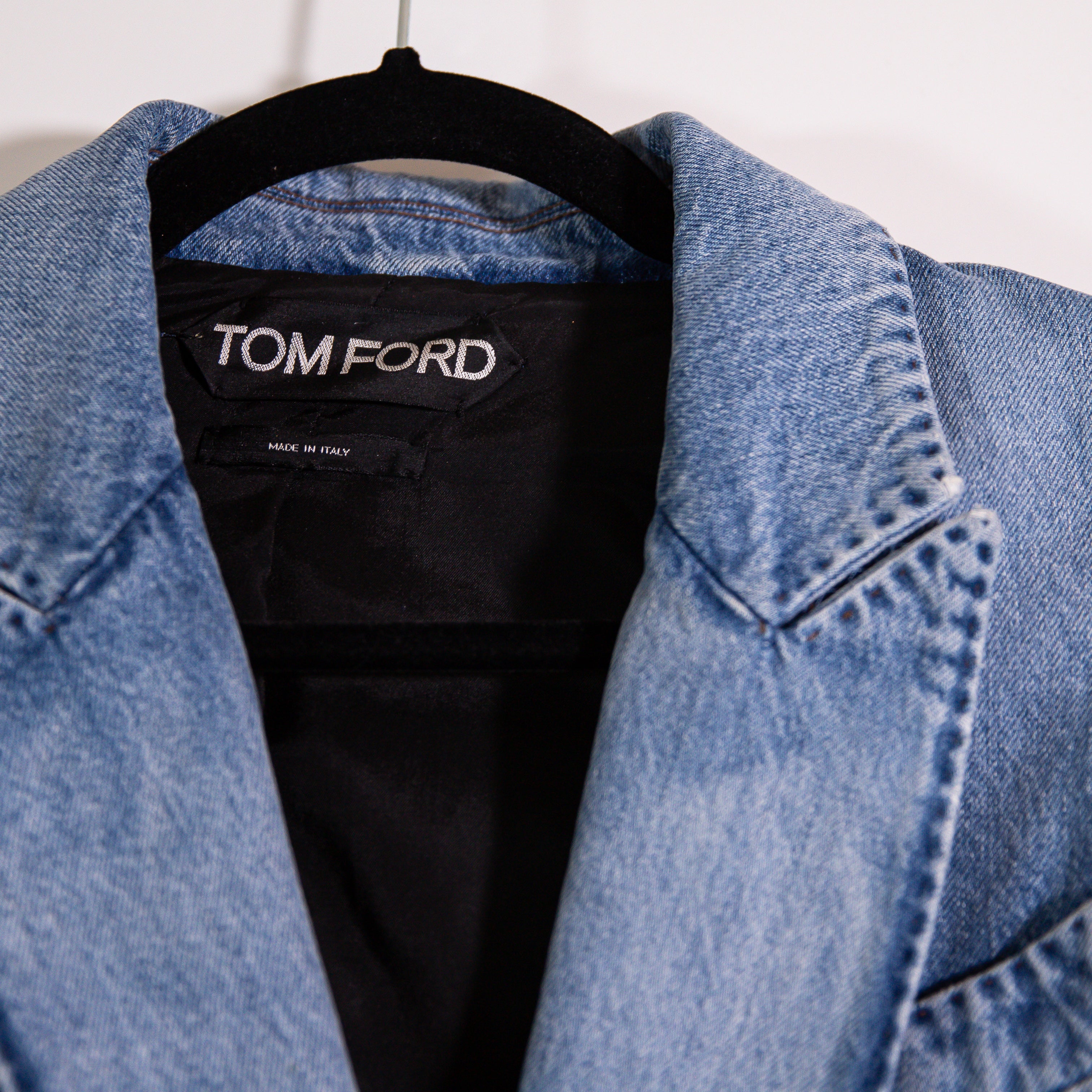 Tom Ford Women's Cotton Two Button Multi Pocket Denim Jean Blazer Jacket Blue 36