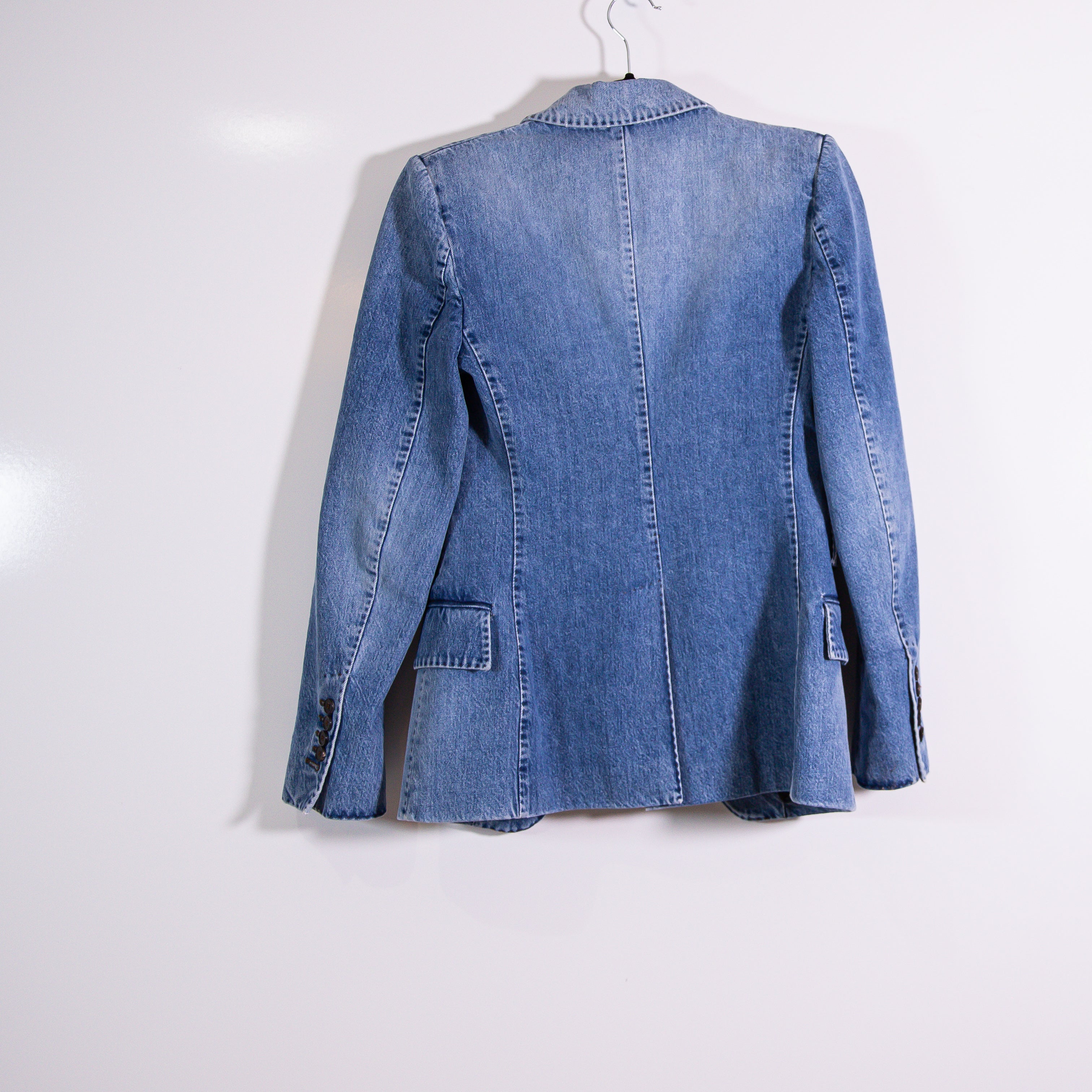 Tom Ford Women's Cotton Two Button Multi Pocket Denim Jean Blazer Jacket Blue 36