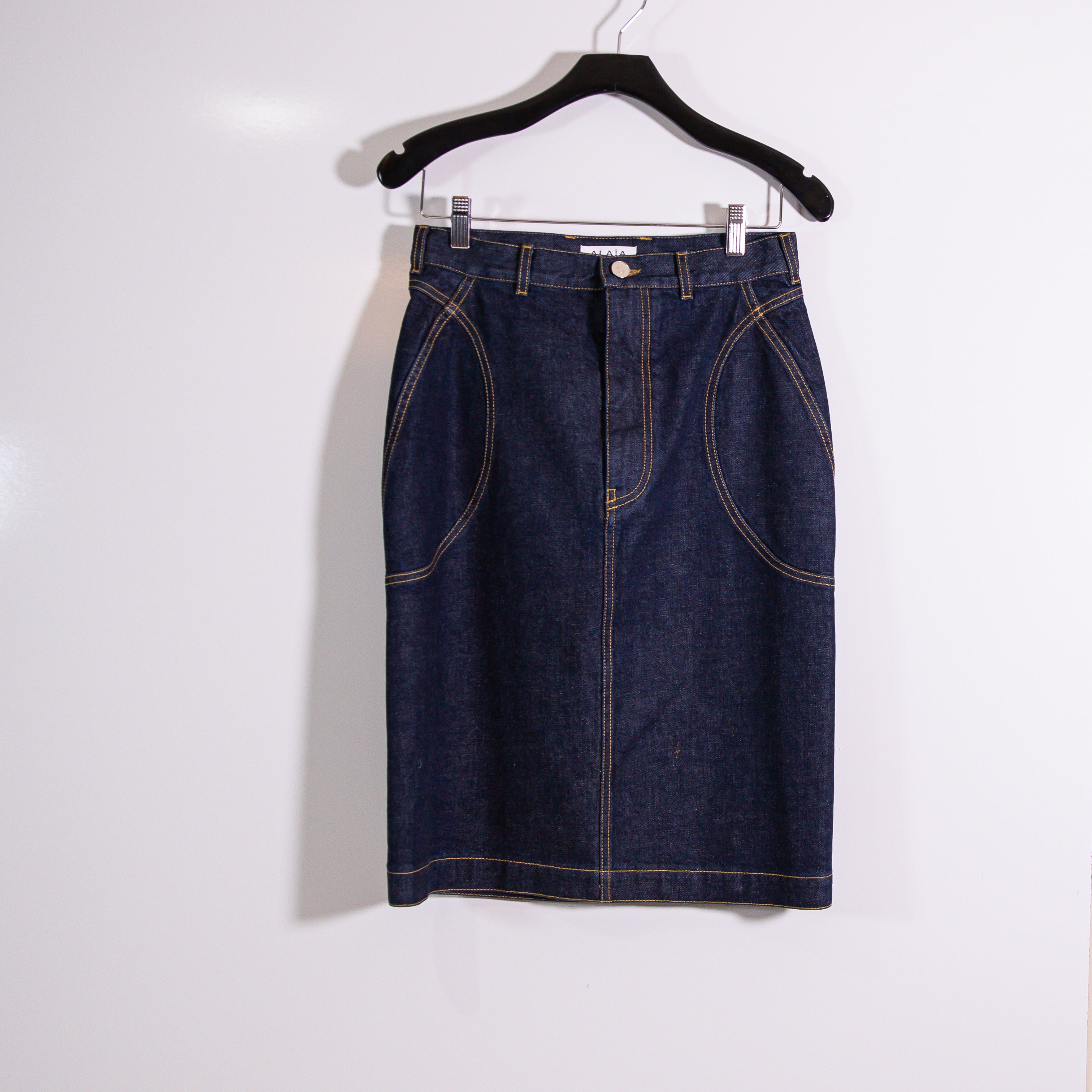 Alaia Cotton High Waist Straight Pencil Denim Jean Skirt Bleu 40 / Small