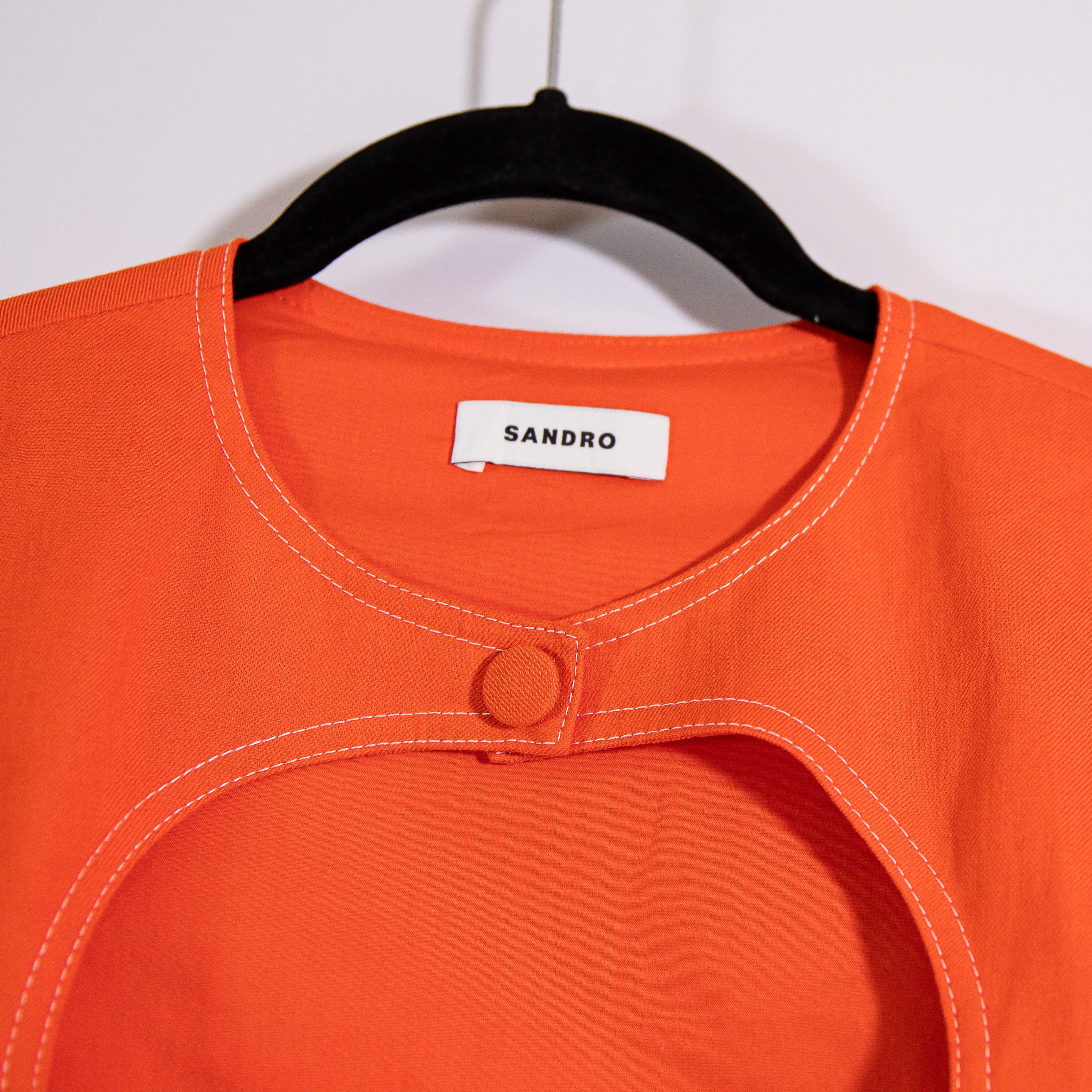 Sandro Crop Top With Cutaway Design Crew Neck Short Sleeve Structured Orange S