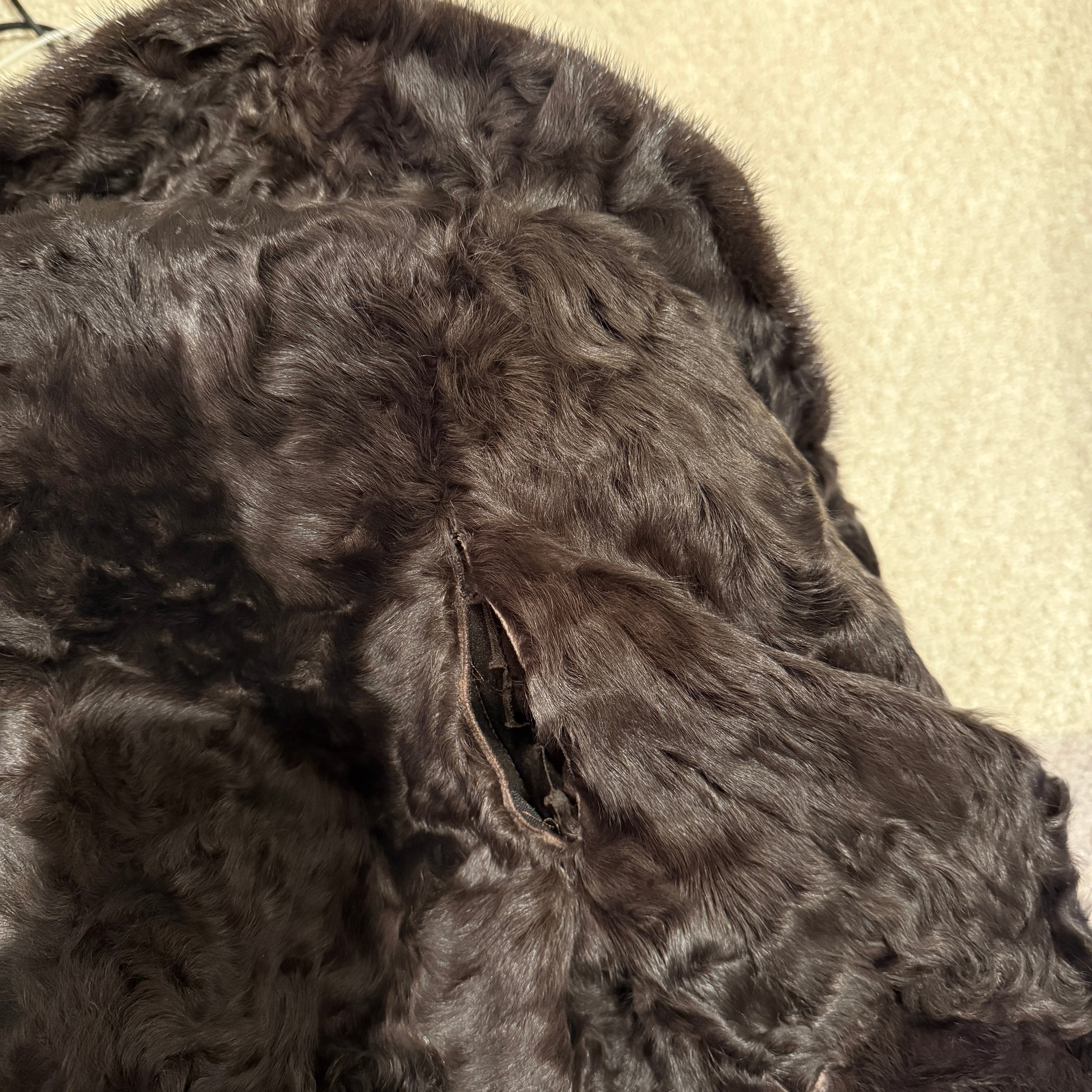 Neiman Marcus Genuine Lamb Fur Mink Trim Collar Mid Length Coat Jacket Brown 8