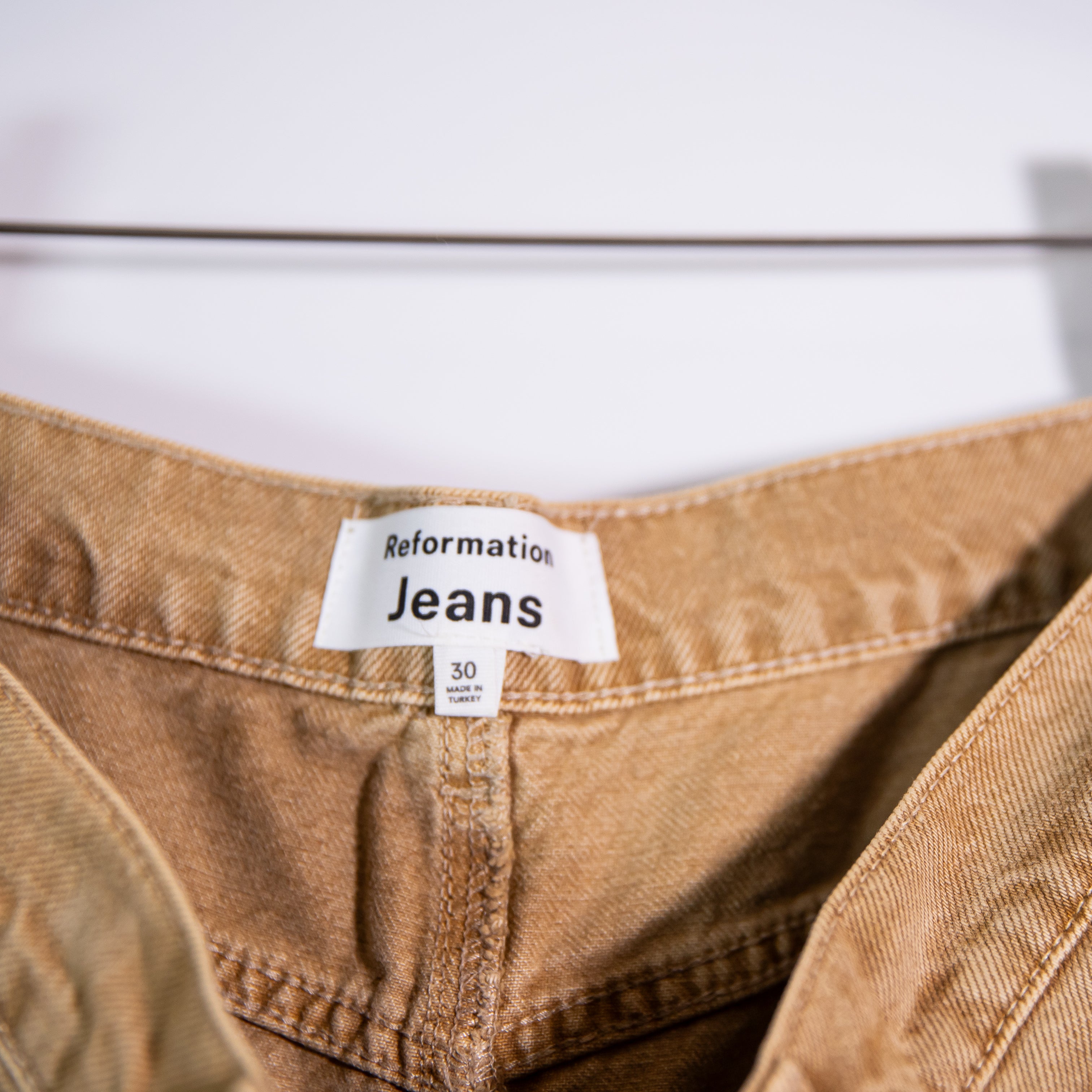 Reformation Tazz Cotton Straight Line High Slit Denim Jean Maxi Skirt Beige 30 