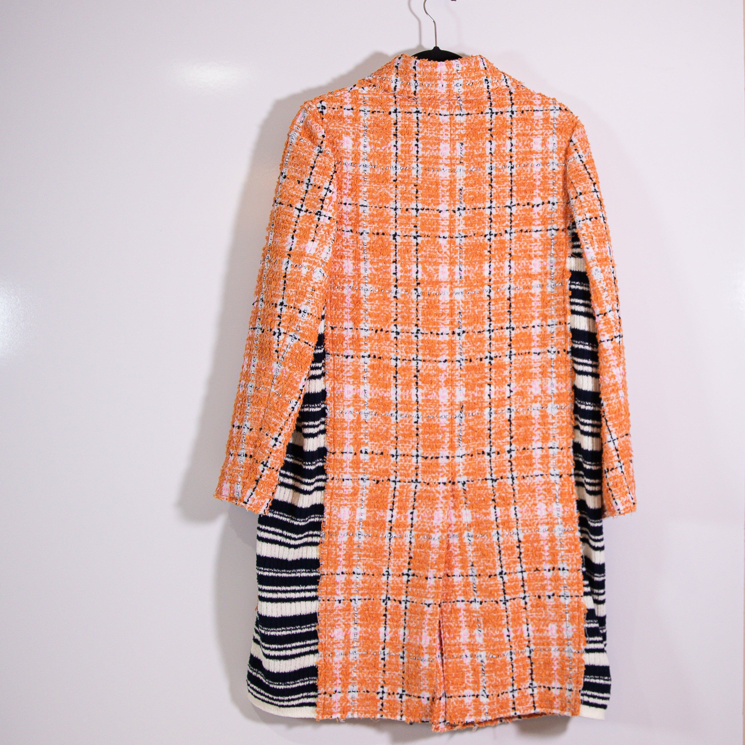 NEW Marni Made In Italy Checked Cotton Blend Tweed And Ribbed Knit Coat Orange 2