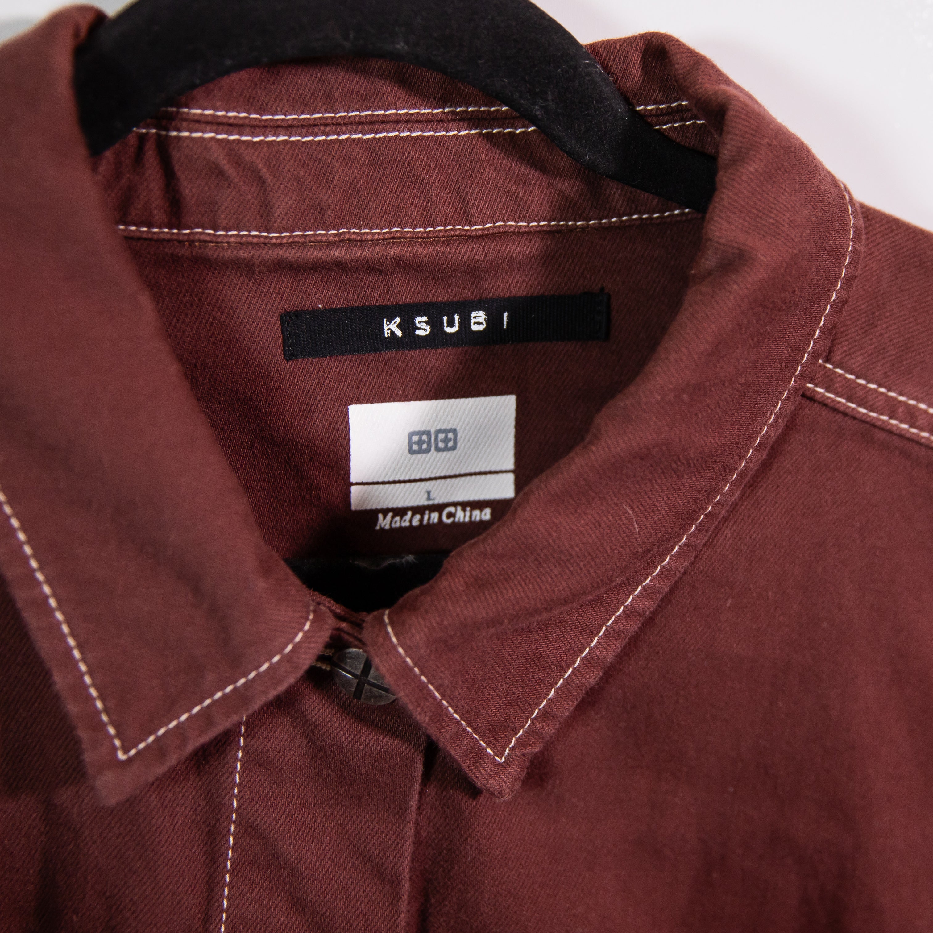Ksubi Kommand Cotton Cropped Button Front Collared Jacket Andorra Burgandy Large