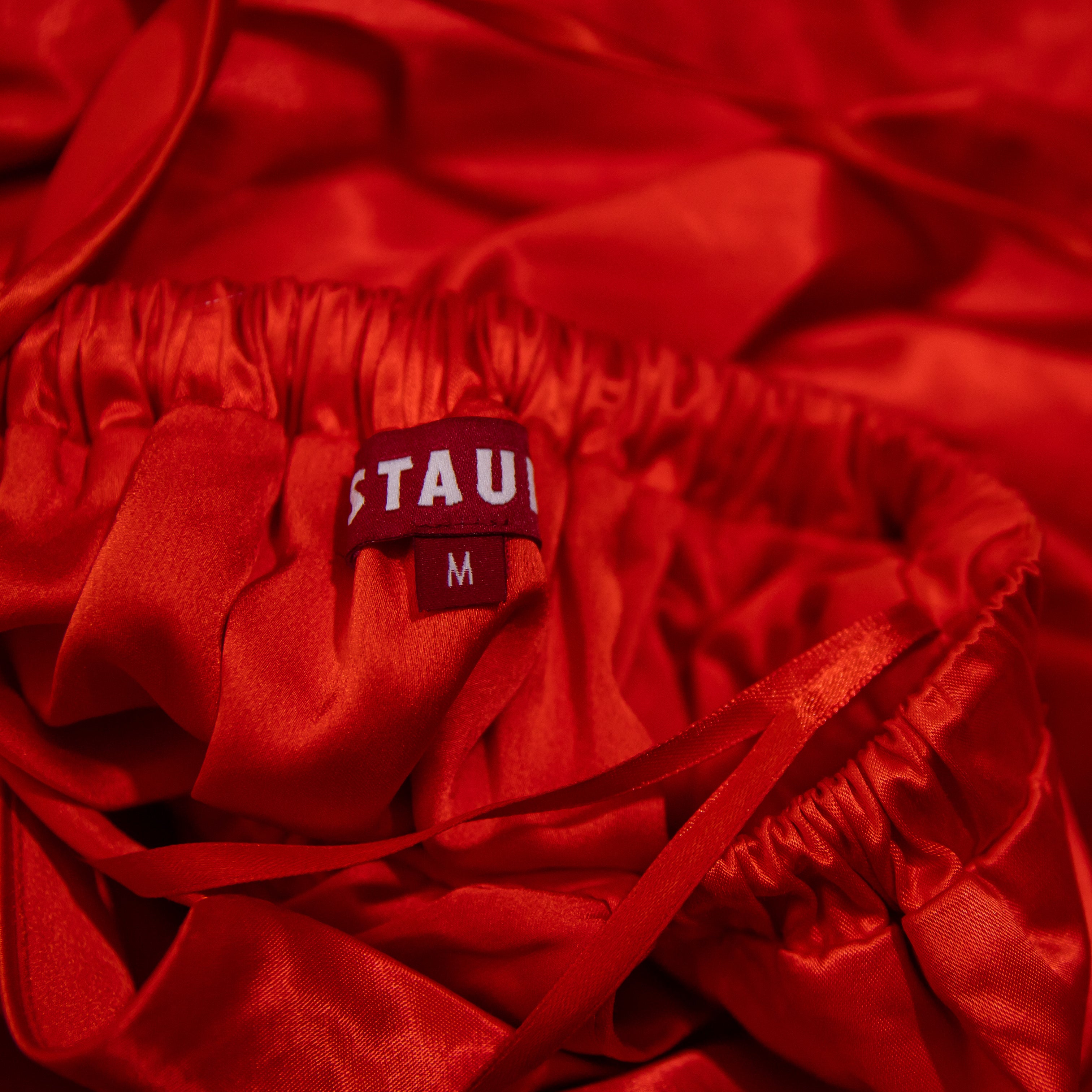 Staud Sidney Satin Halter Neck Strappy Back Straight Line Midi Dress Orange M