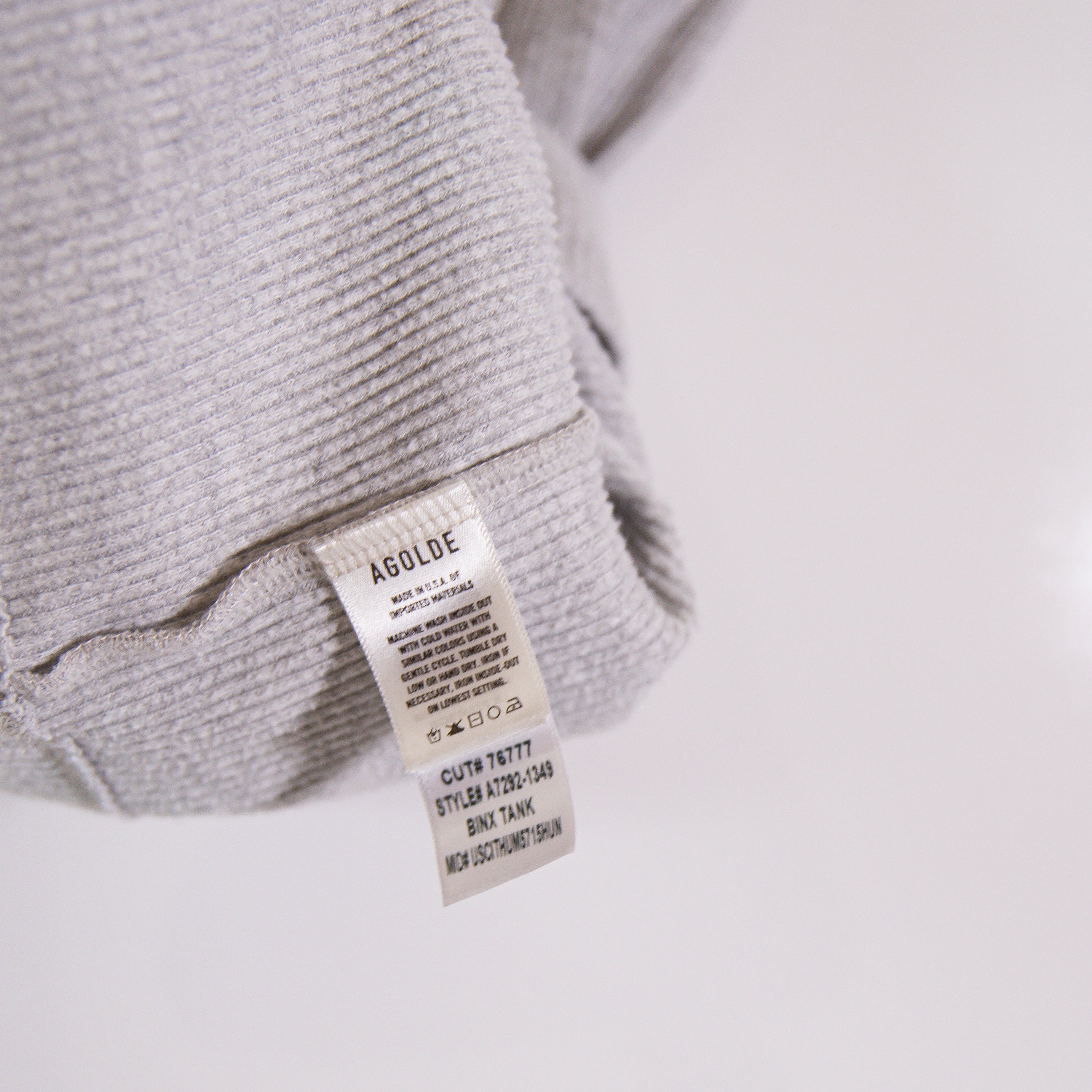 Agolde Women's Binx Crew Neck Sleeveless Ribbed Knit Tank Top Gray Small