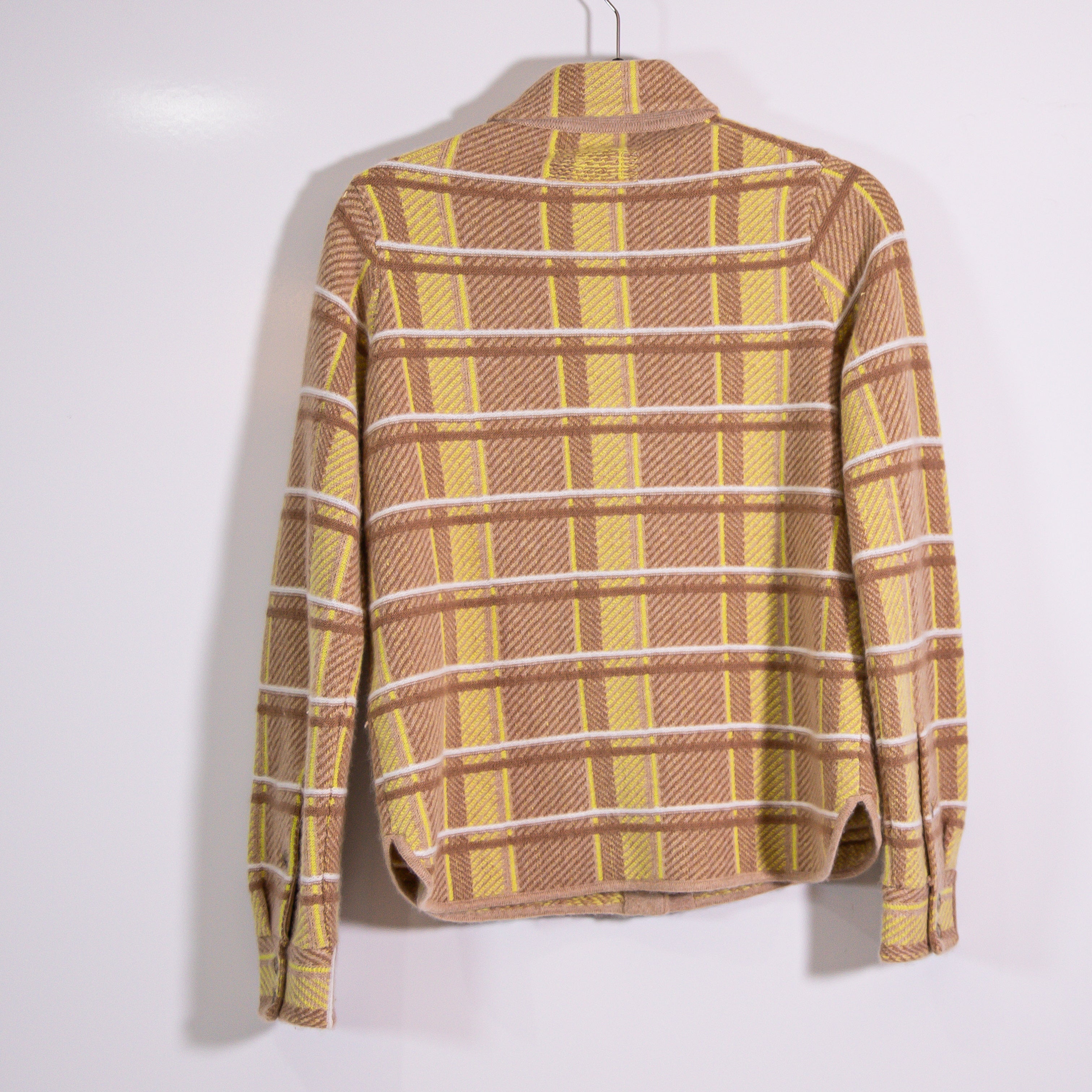 Guest In Residence Dylan 100% Cashmere Knit Collared Almond Combo Plaid Shirt XS