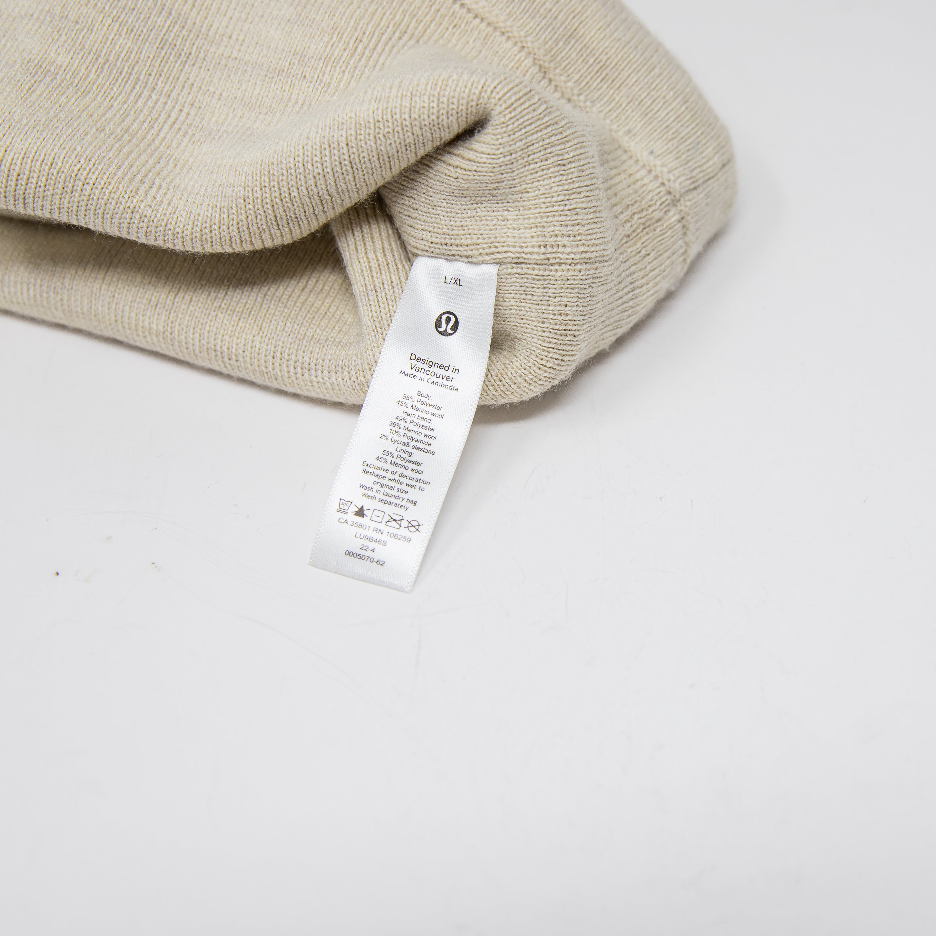 Lululemon Chill Fighter Wool Blend Knit Stretch Beanie Hat White L/XL