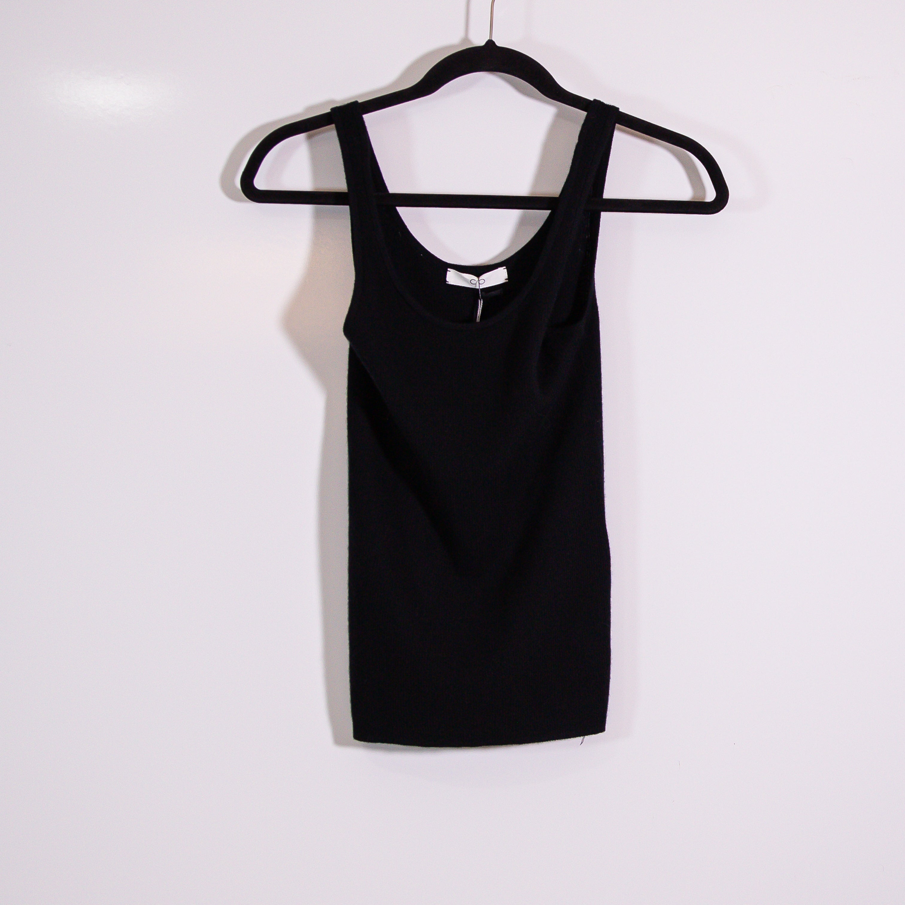 NEW CO 100% Cashmere Ribbed Knit Scoop Neck Sleeveless Tank Top Black XS