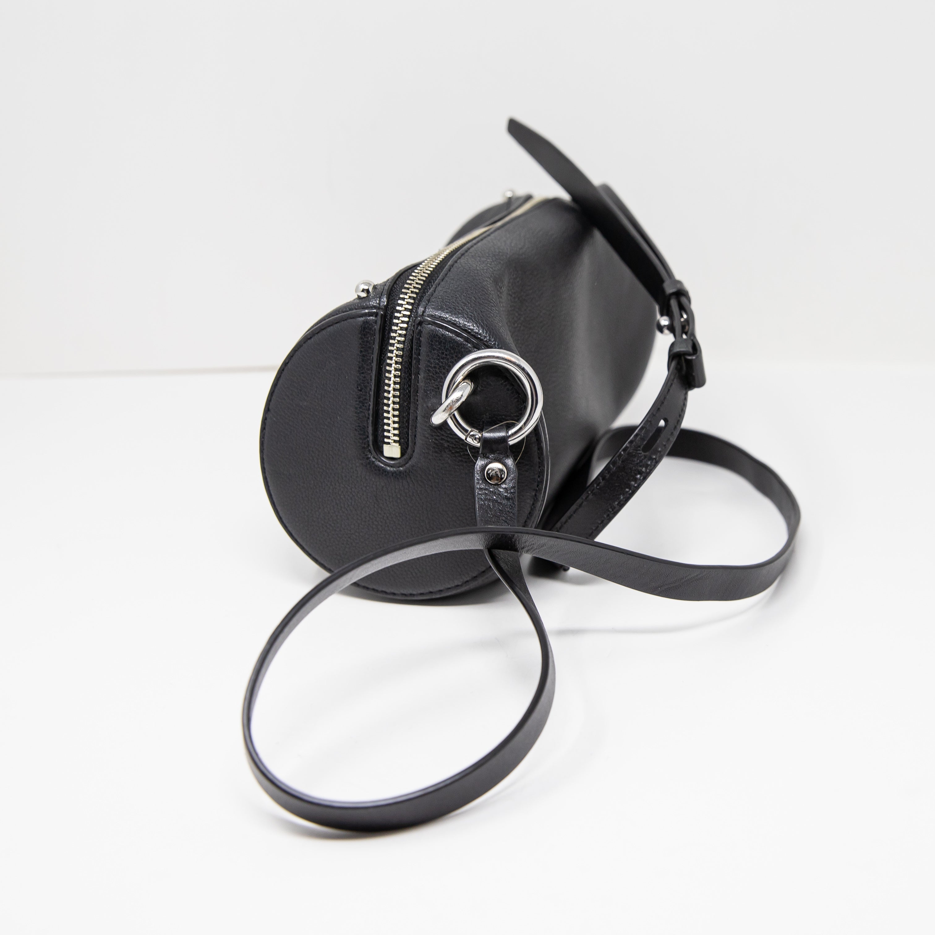 Rebecca Minkoff Barrel Circular Long Genuine Leather Crossbody Purse Bag Black