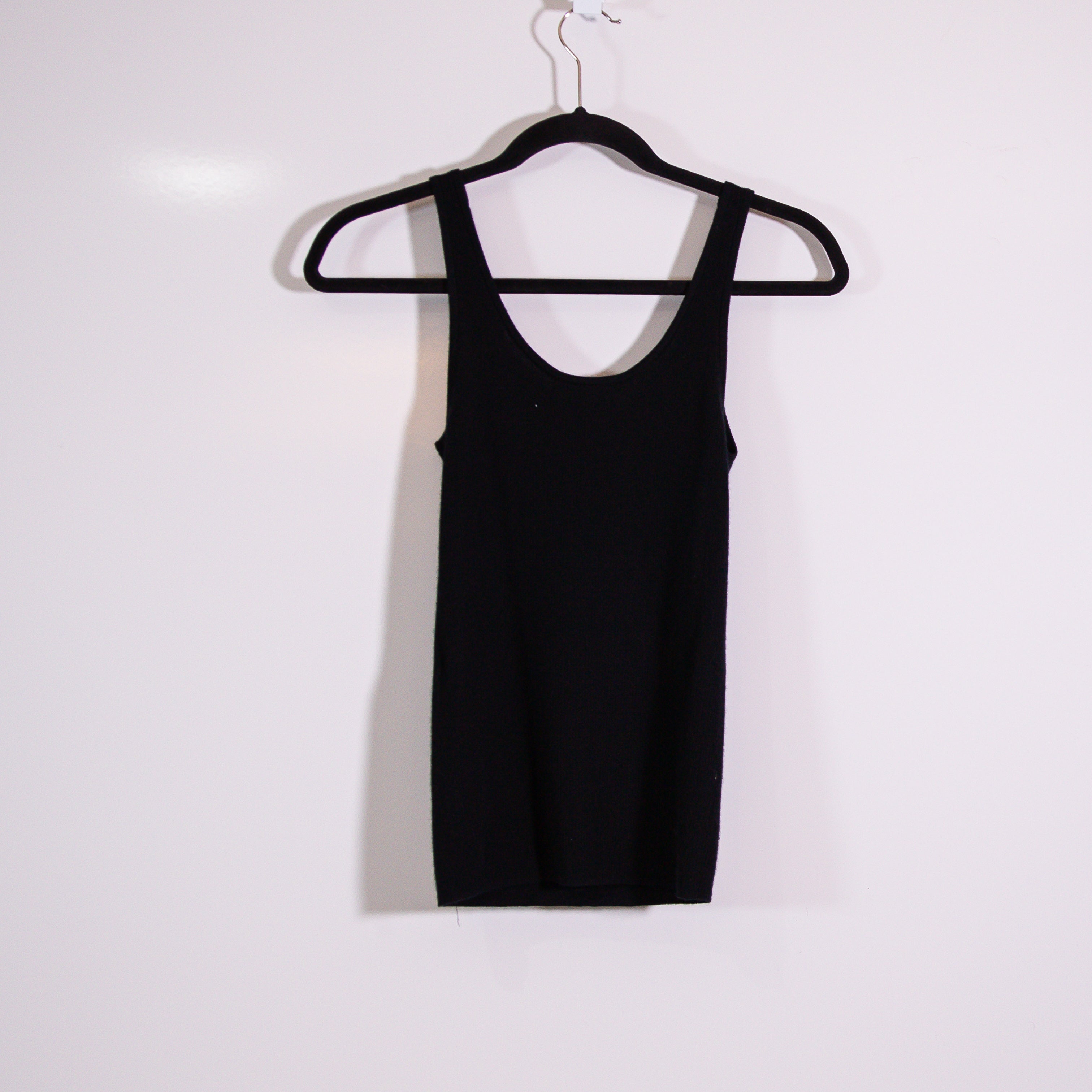 NEW CO 100% Cashmere Ribbed Knit Scoop Neck Sleeveless Tank Top Black XS