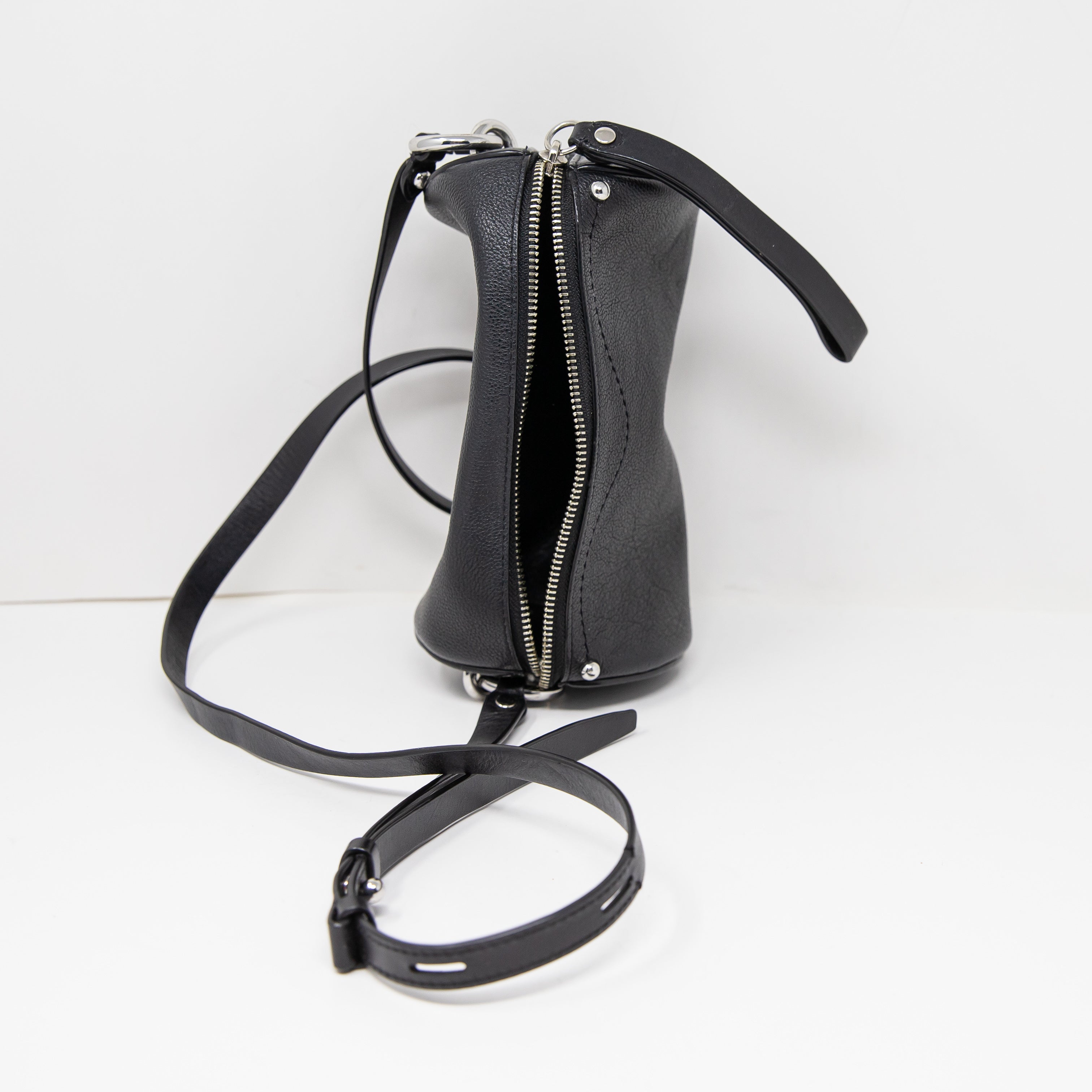 Rebecca Minkoff Barrel Circular Long Genuine Leather Crossbody Purse Bag Black