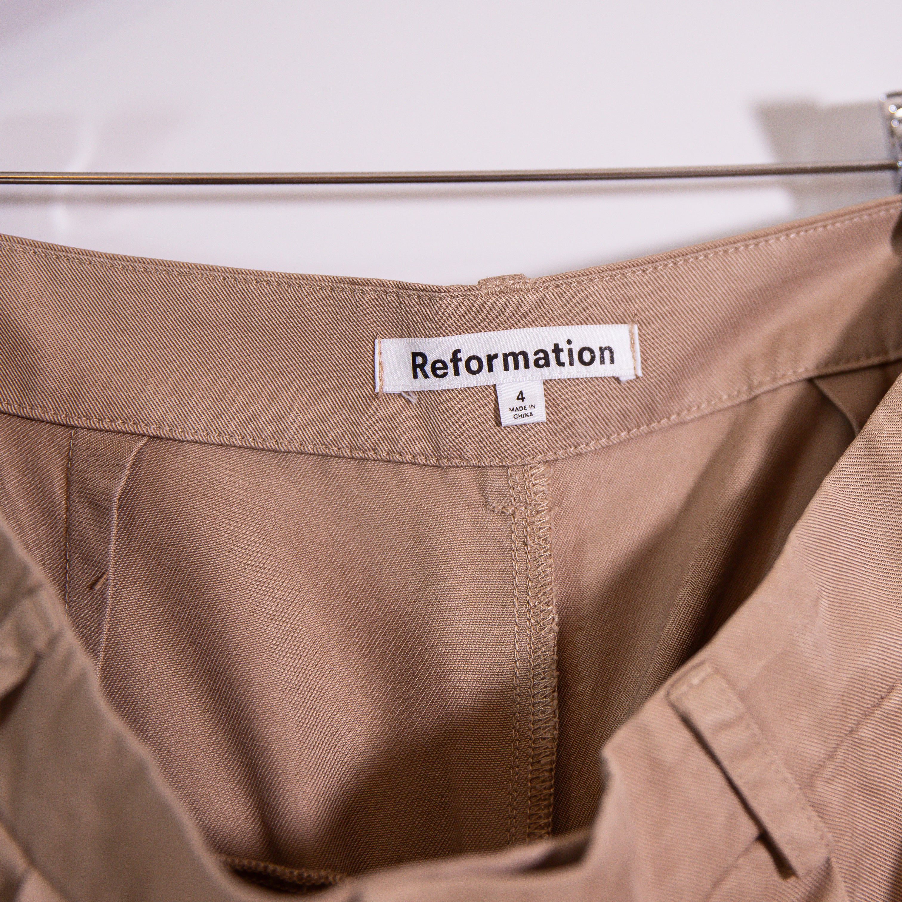 Reformation Mason High Waisted Pleated Straight Leg Trouser Pants Brown Beige 4