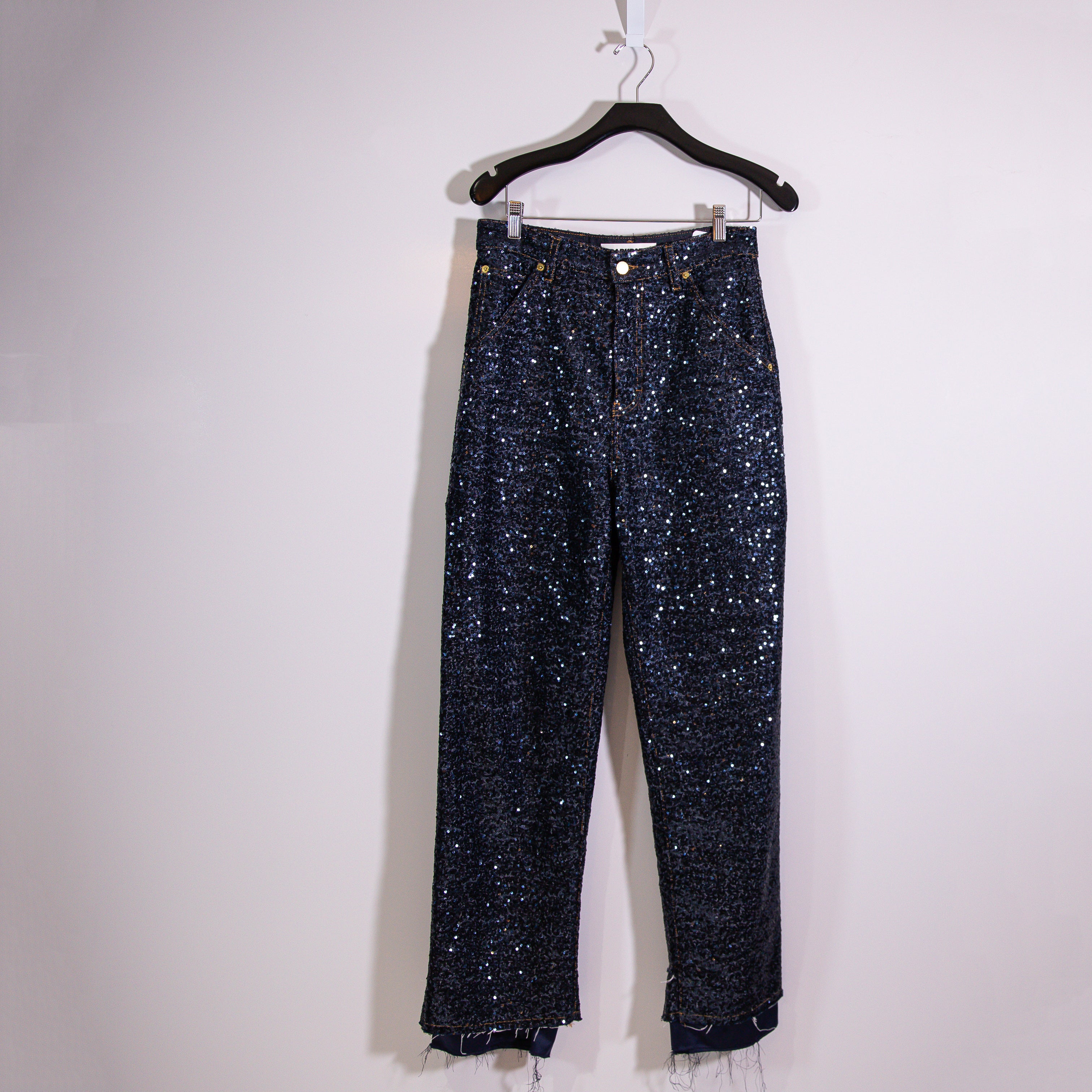 Darkpark Women's Sequin Sparkle Embellished Cotton Blend Straight Leg Jeans XS